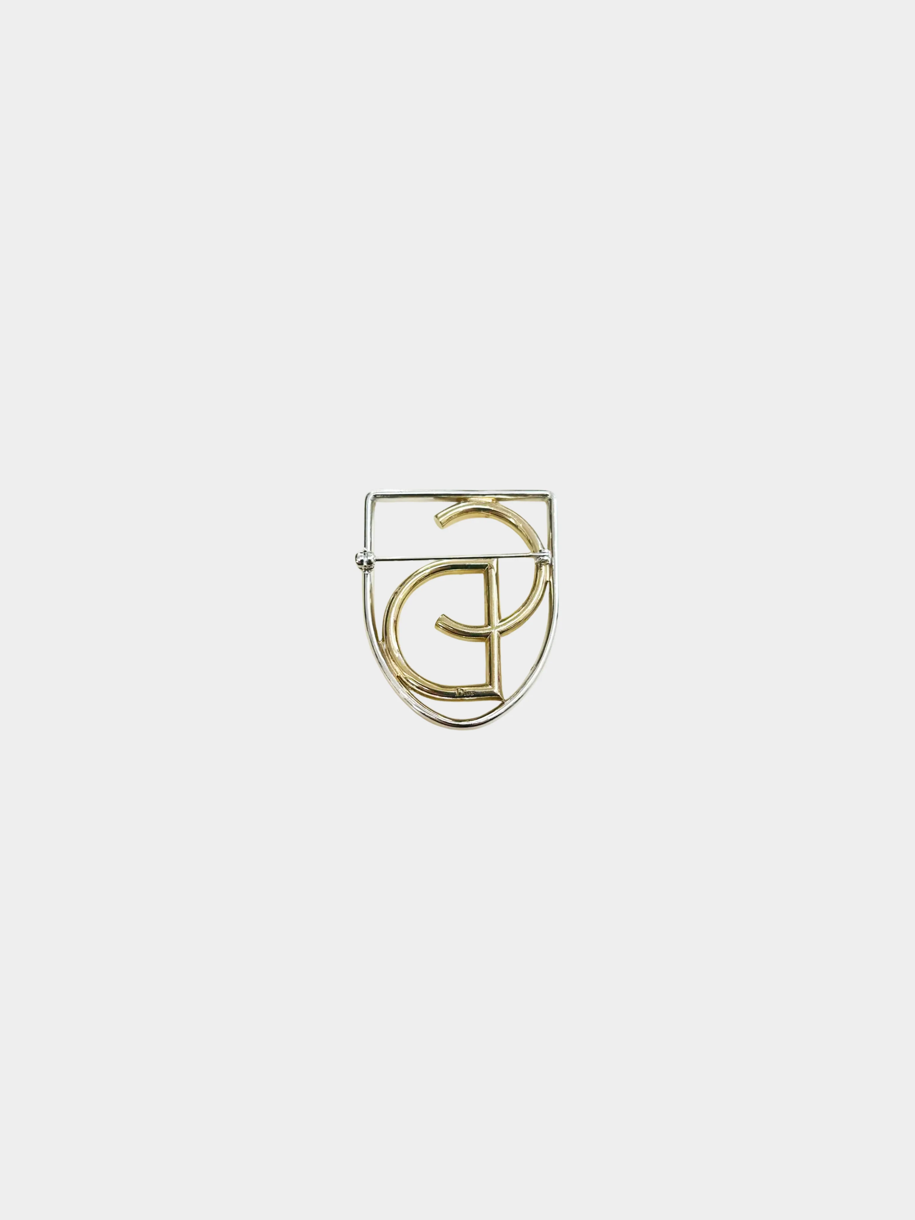 Christian Dior 1990s Gold and Silver CD Logo Brooch - Image 2