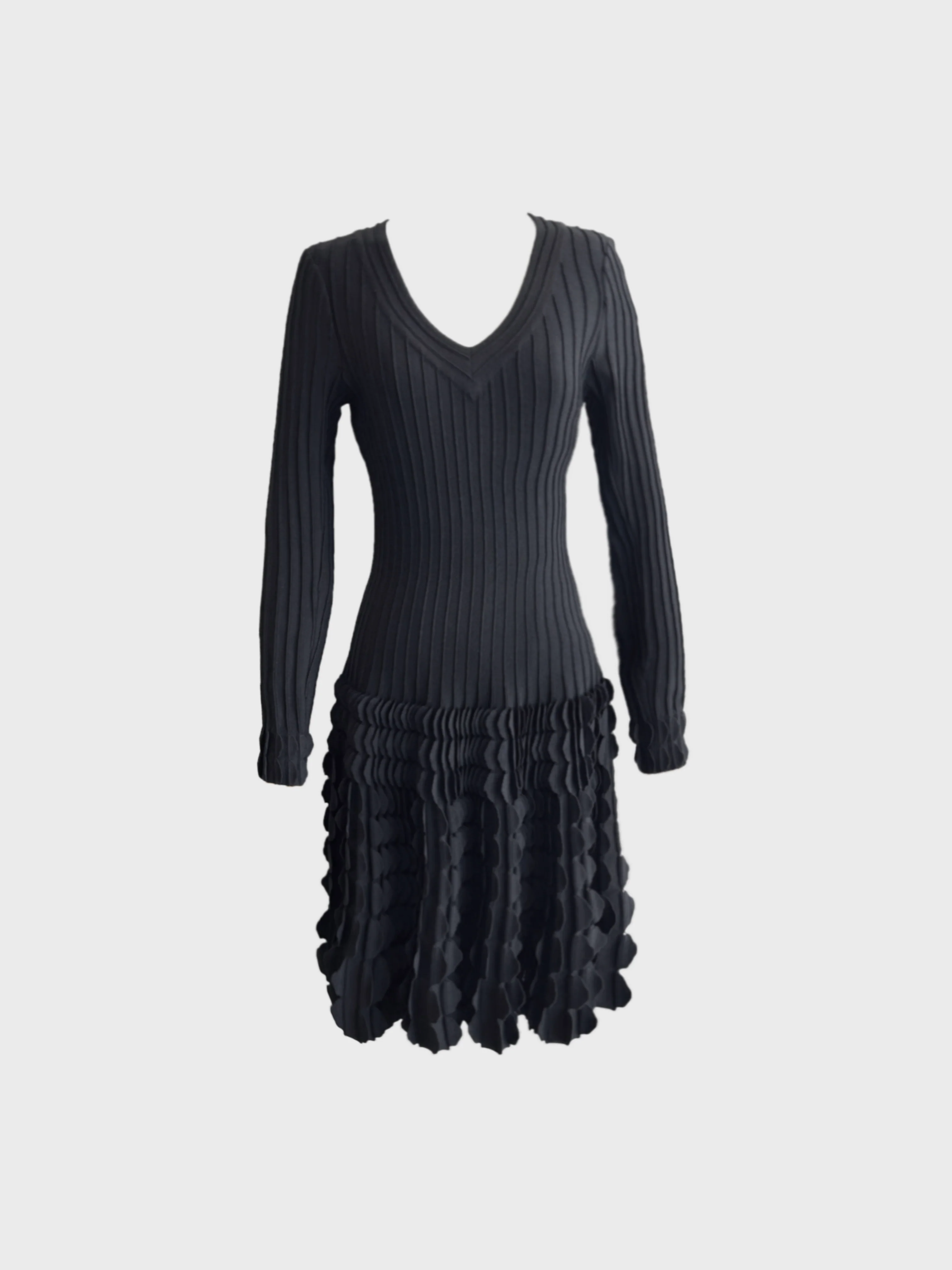 Alaïa 2010s Black Knit Petal Skirt Dress