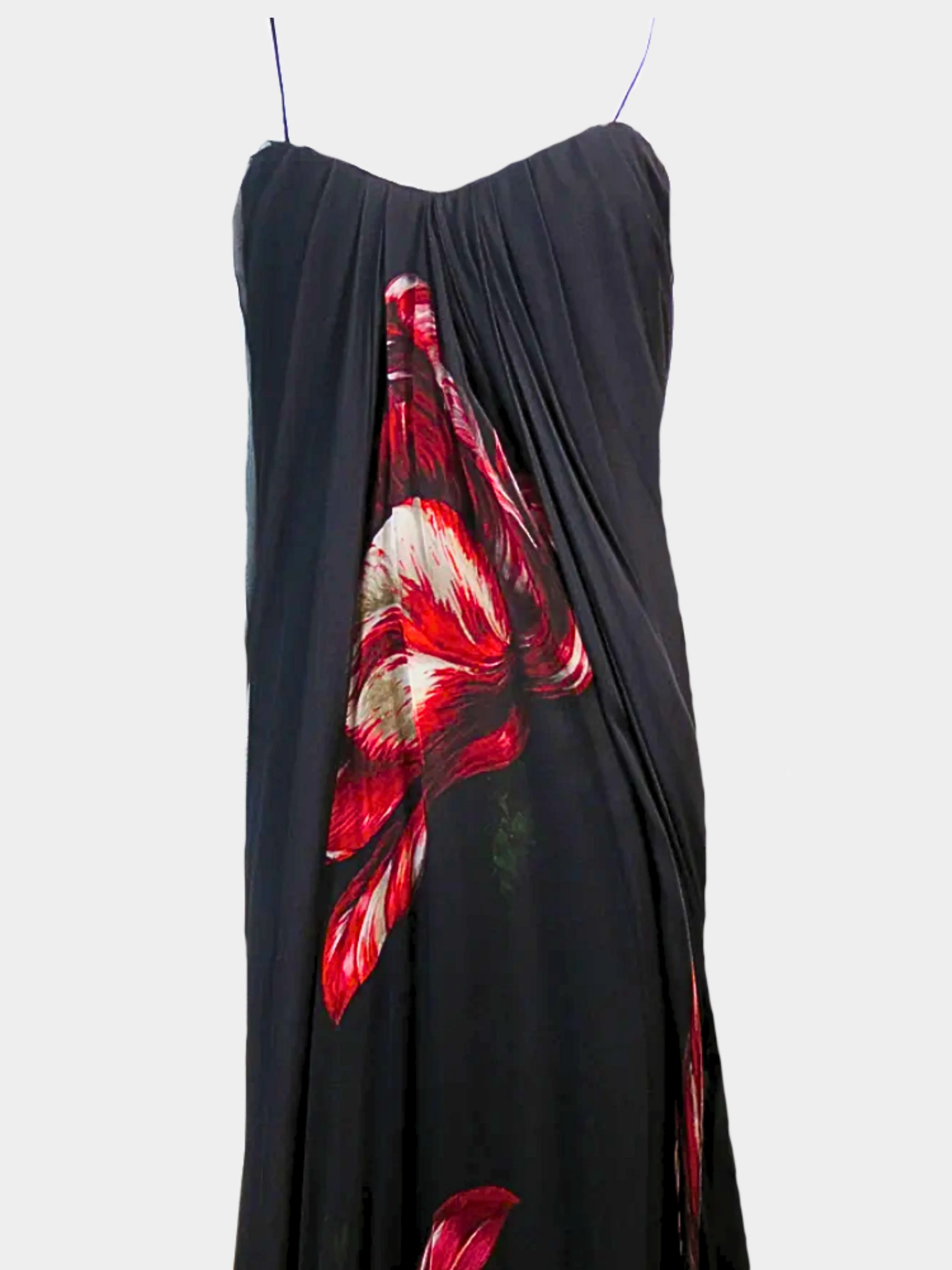 Alexander McQueen 2012 Black and Red Floral Cami Gown - Image 2