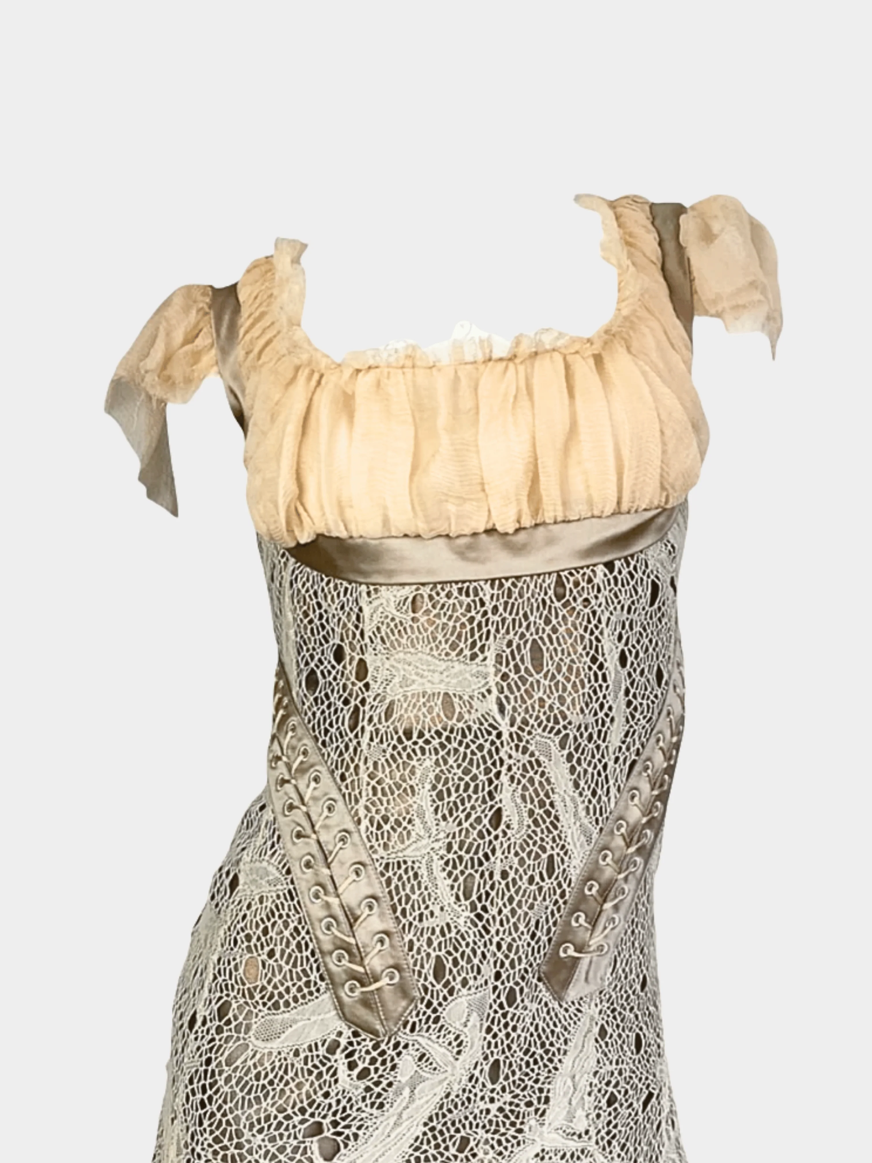 Alexander McQueen FW 2002 Runway Beige Lace Bondage Corset Midi Dress - Image 3