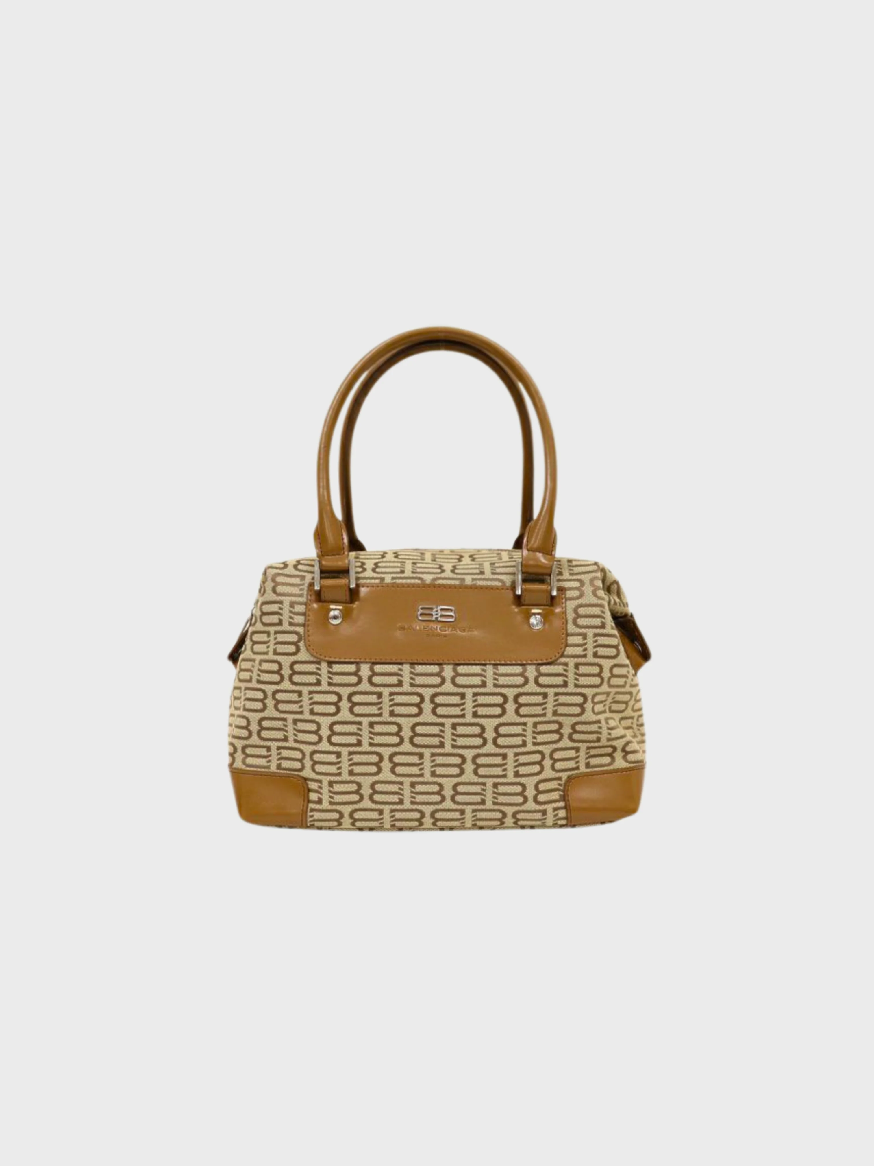 Balenciaga 2000s Beige Canvas Leather BB Logo Handbag