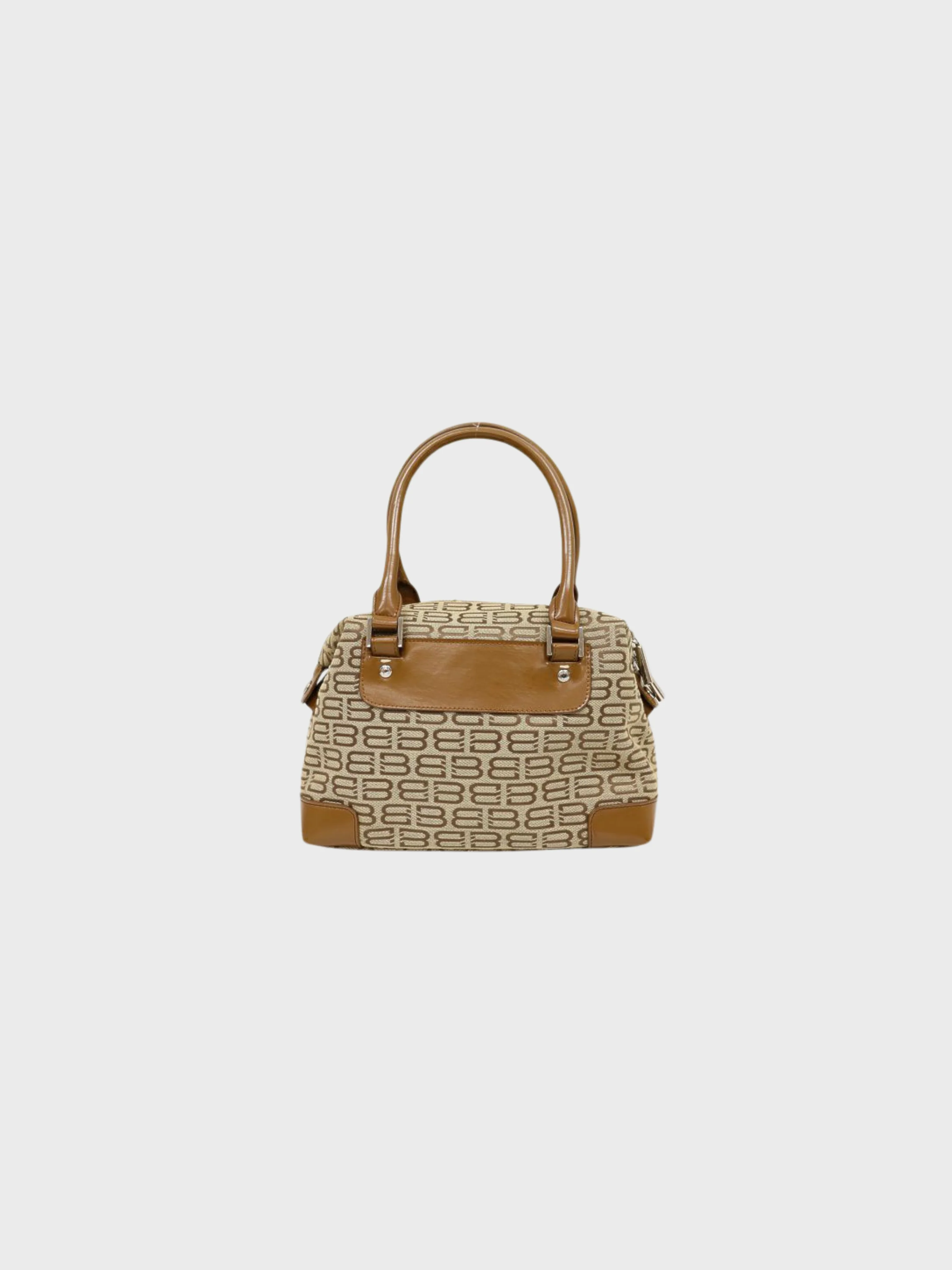 Balenciaga 2000s Beige Canvas Leather BB Logo Handbag - Image 2