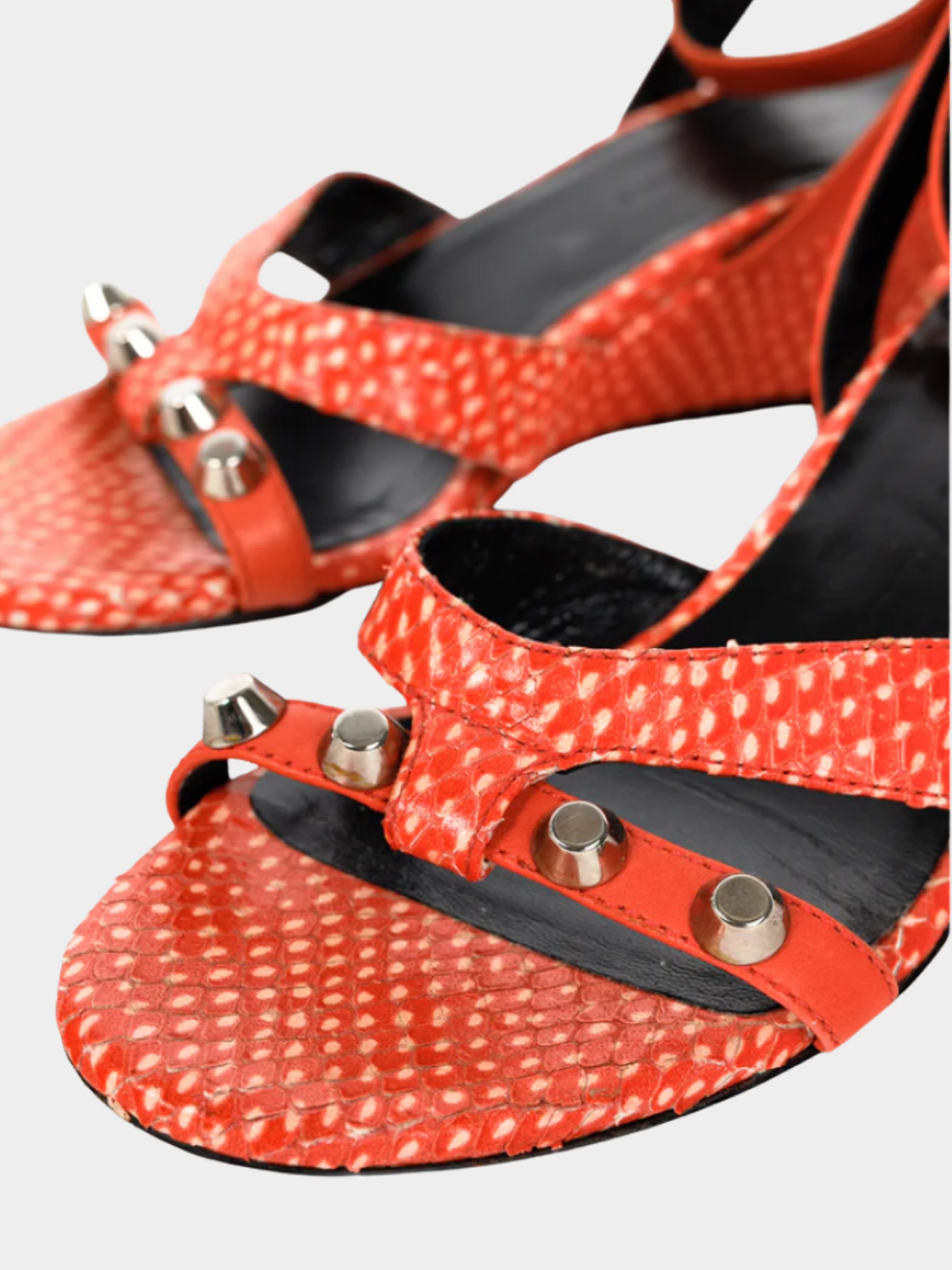 Balenciaga 2000s Orange Snakeskin-Embossed Studded Wedge Sandals - Image 4