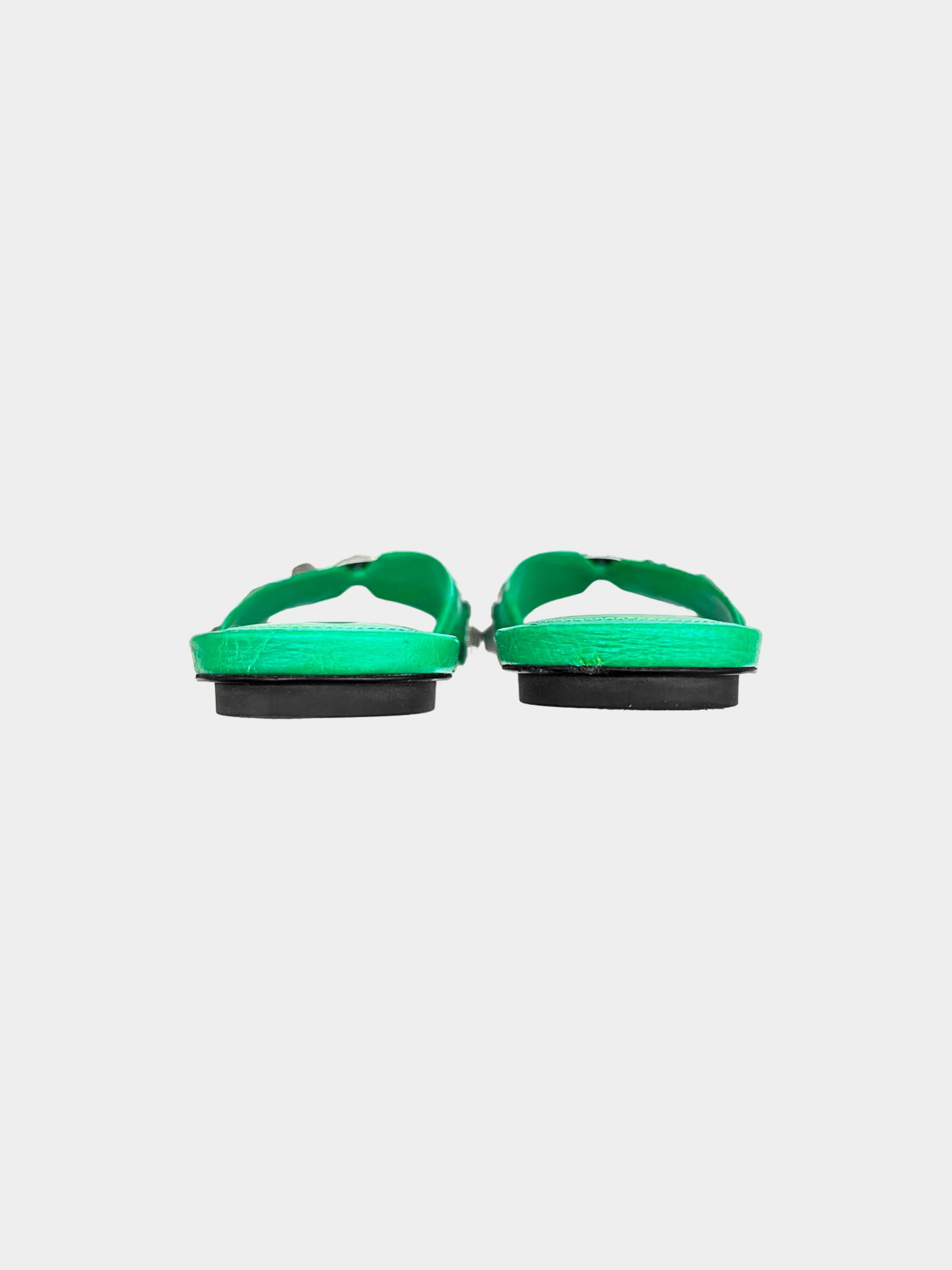 Balenciaga 2010s Green Leather Studded Flat Sandals - Image 3