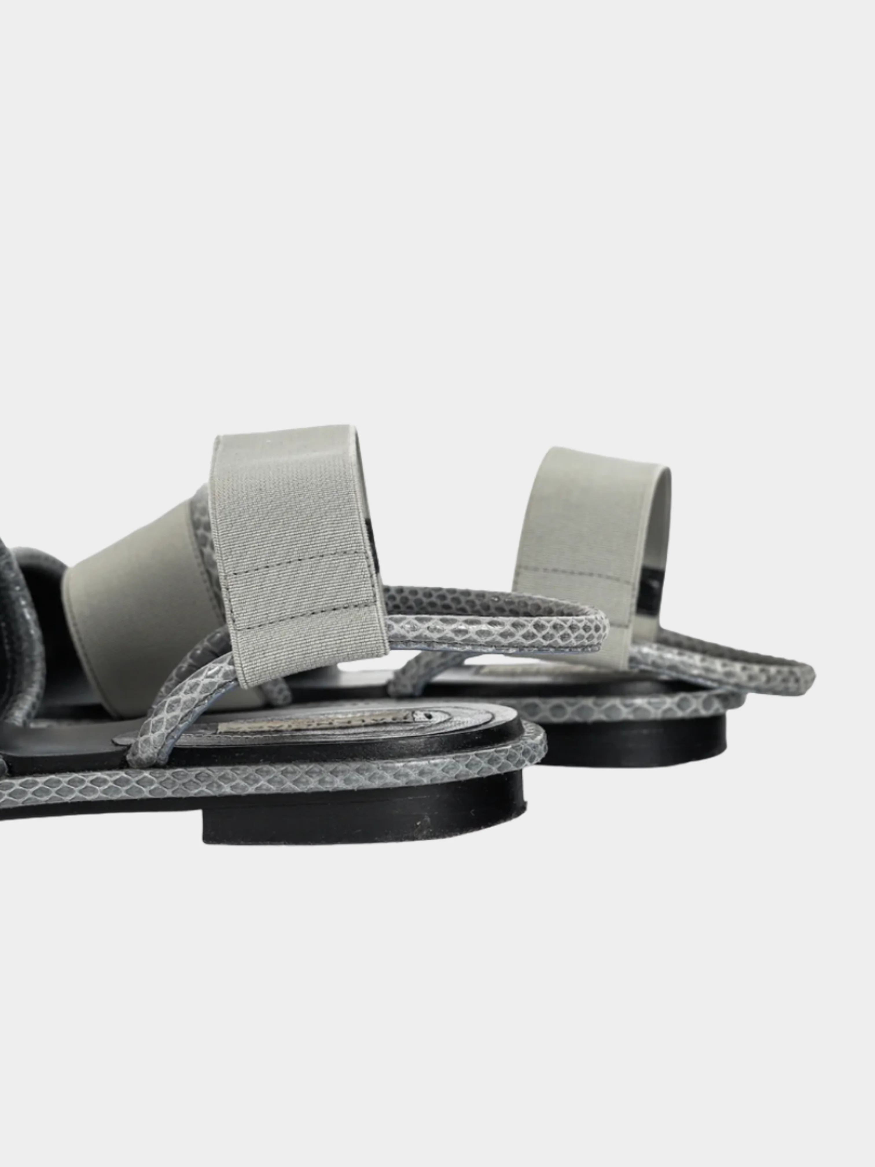 Balenciaga 2010s Grey Elastic Snakeskin-Embossed-Trim Slingback Sandals - Image 4