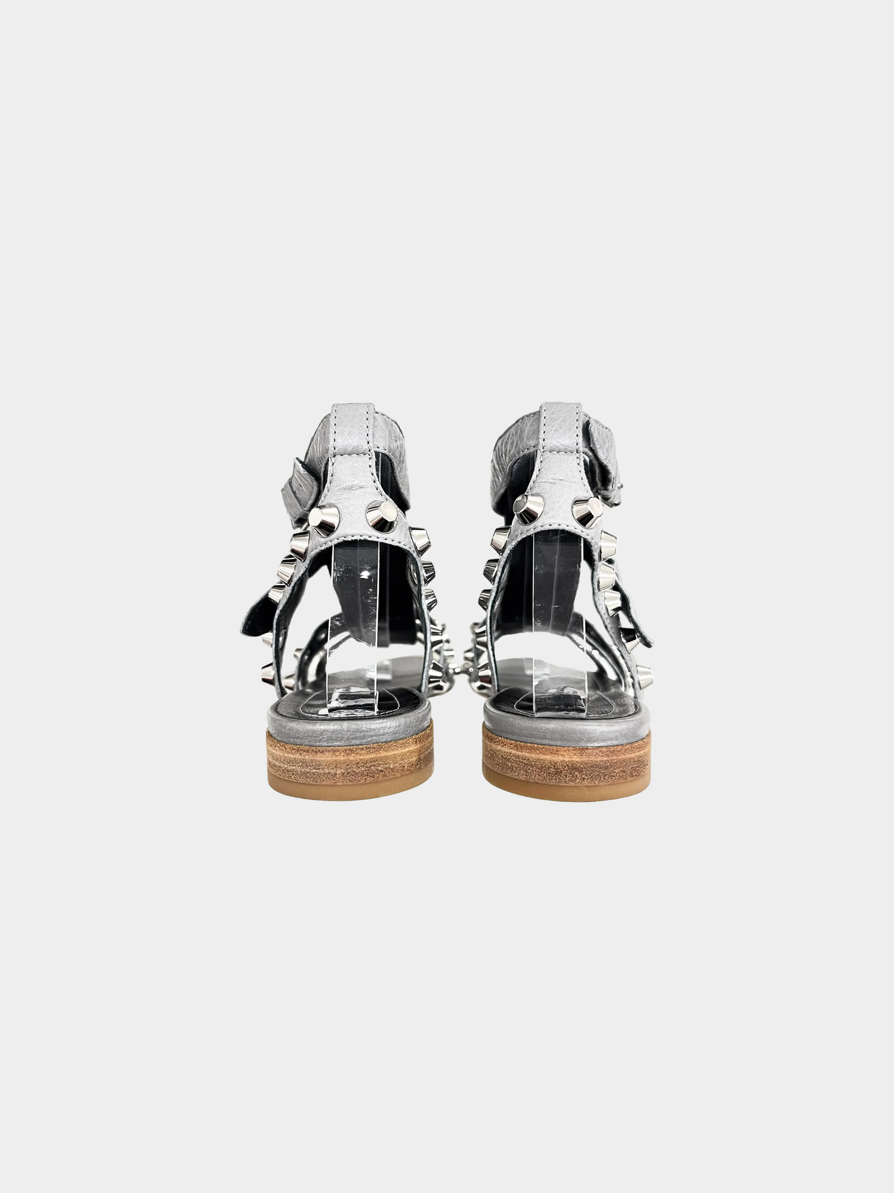 Balenciaga 2010s Grey Leather Studded Gladiator Flat Sandals - Image 3