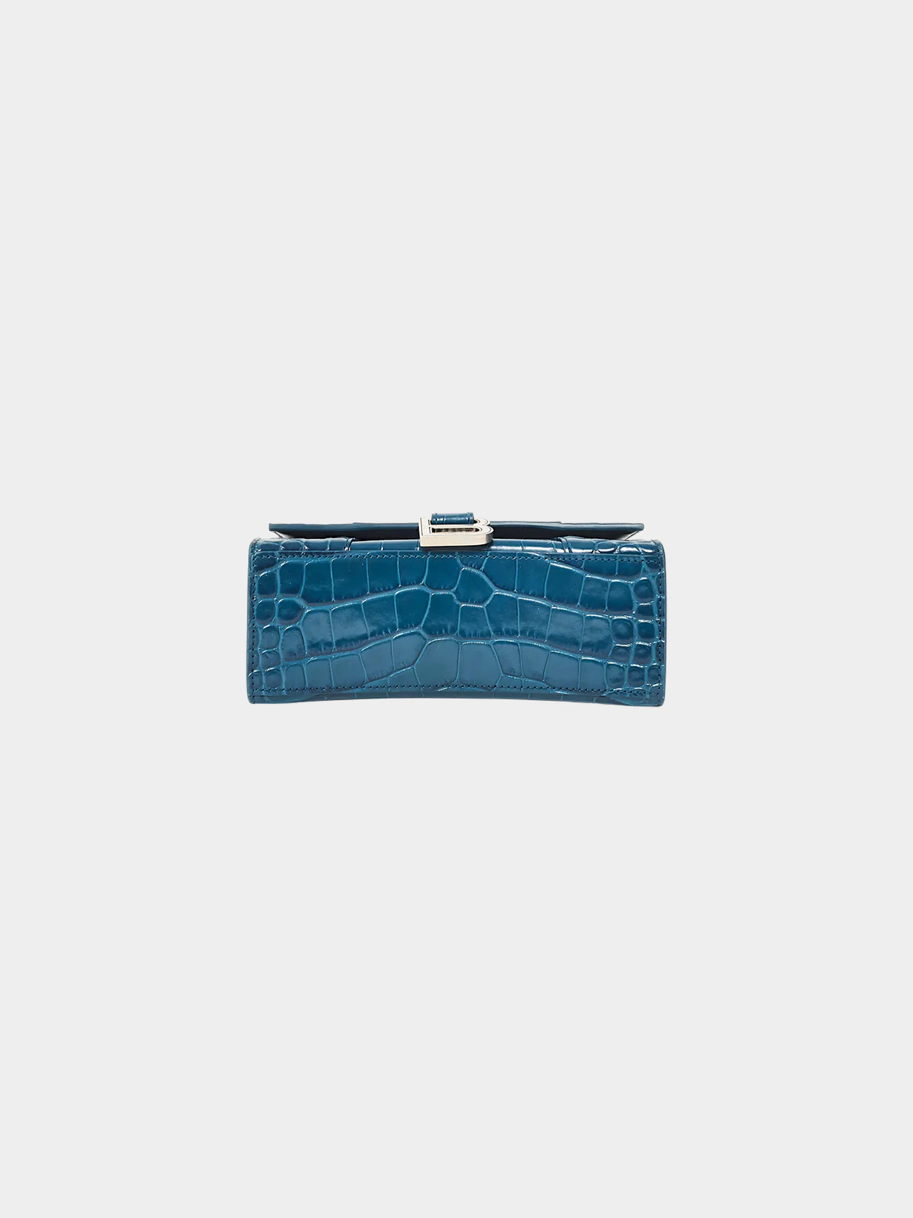 Balenciaga 2022 Deep Teal Croc-embossed Leather XS Hourglass Bag - Image 3