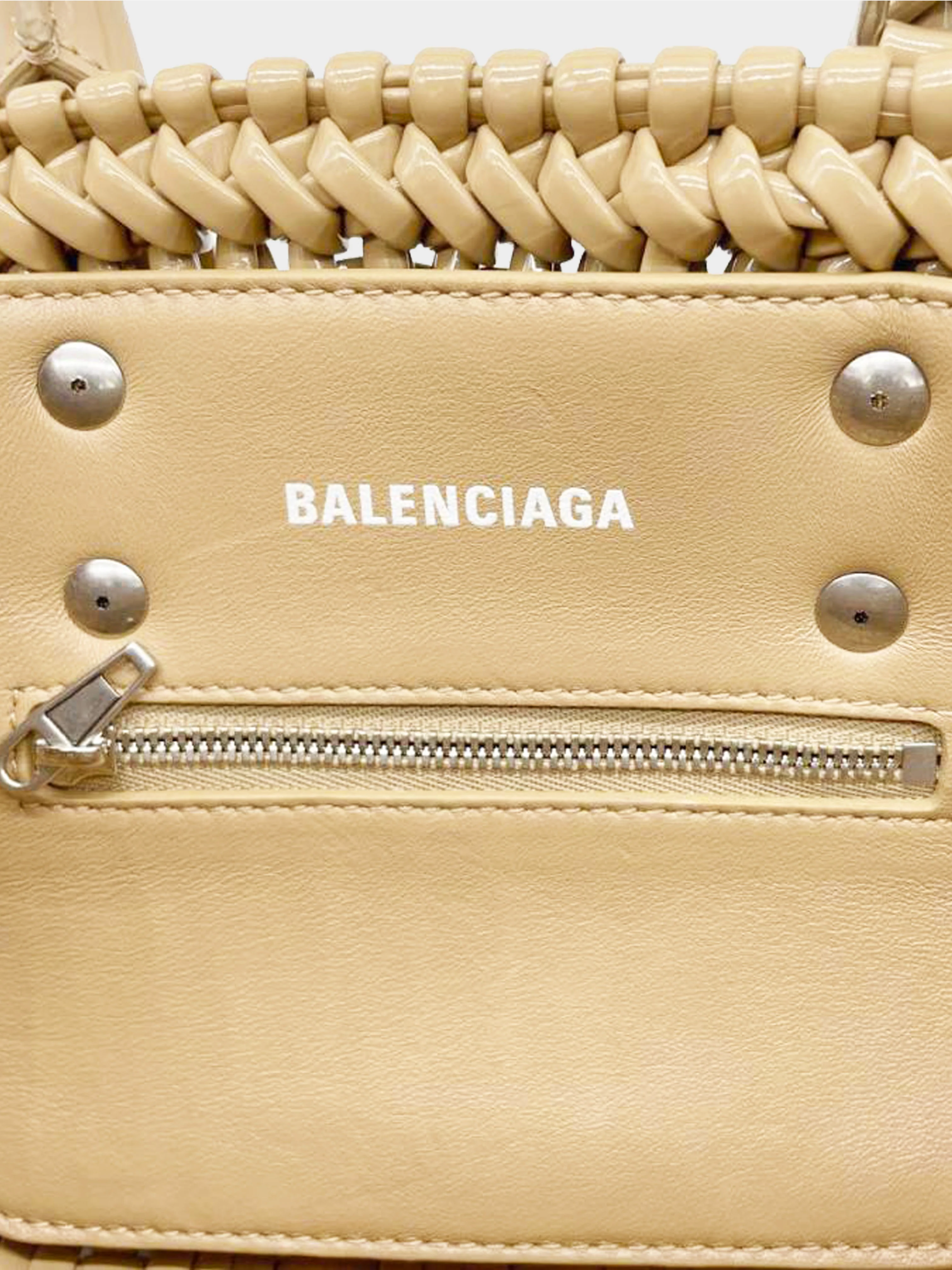 Balenciaga FW 2021 Nude Bistro Xs Woven Faux-leather Basket Bag - Image 4