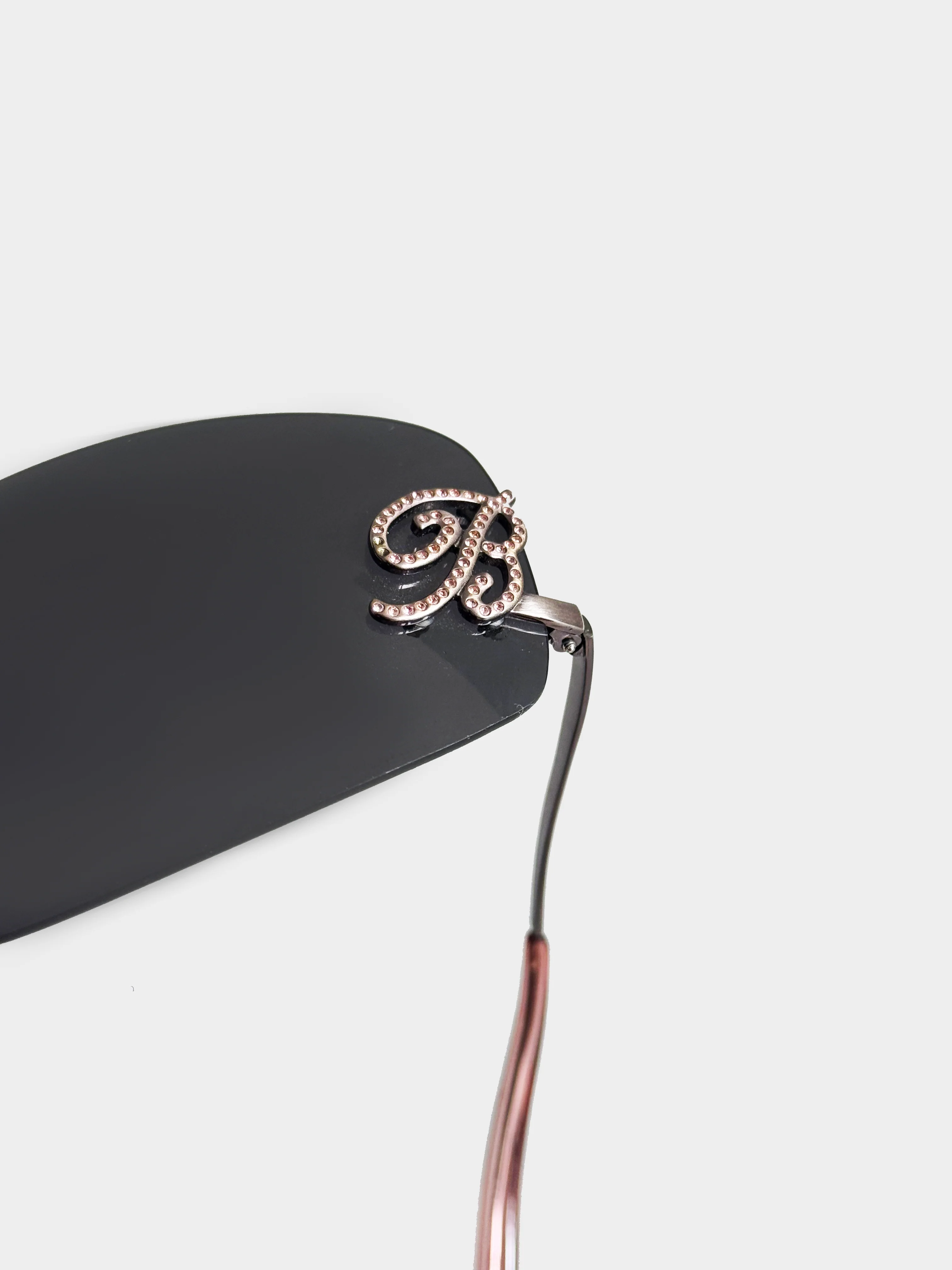 Blumarine 2000s Black Shield Rhinestones Sunglasses - Image 4