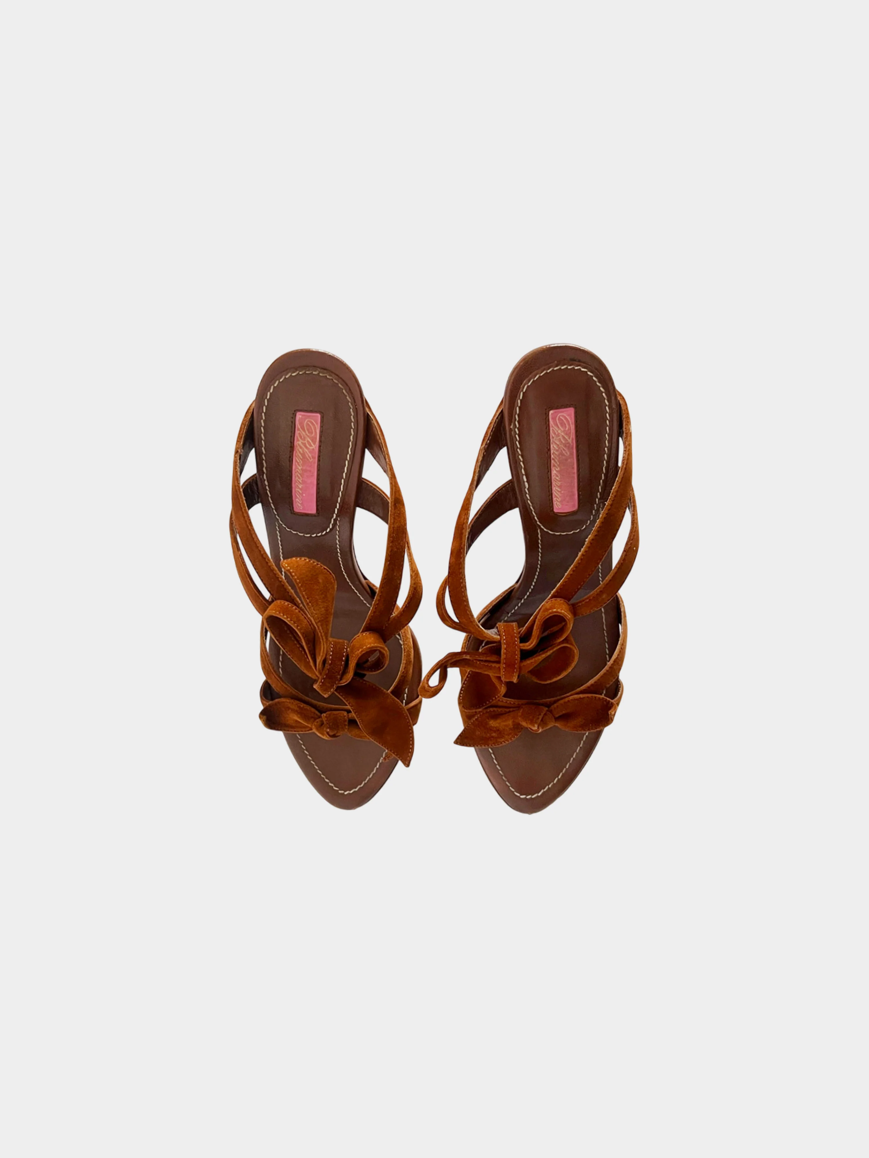 Blumarine 2000s Brown Tortoise and Suede Strappy Leather Heels - Image 2
