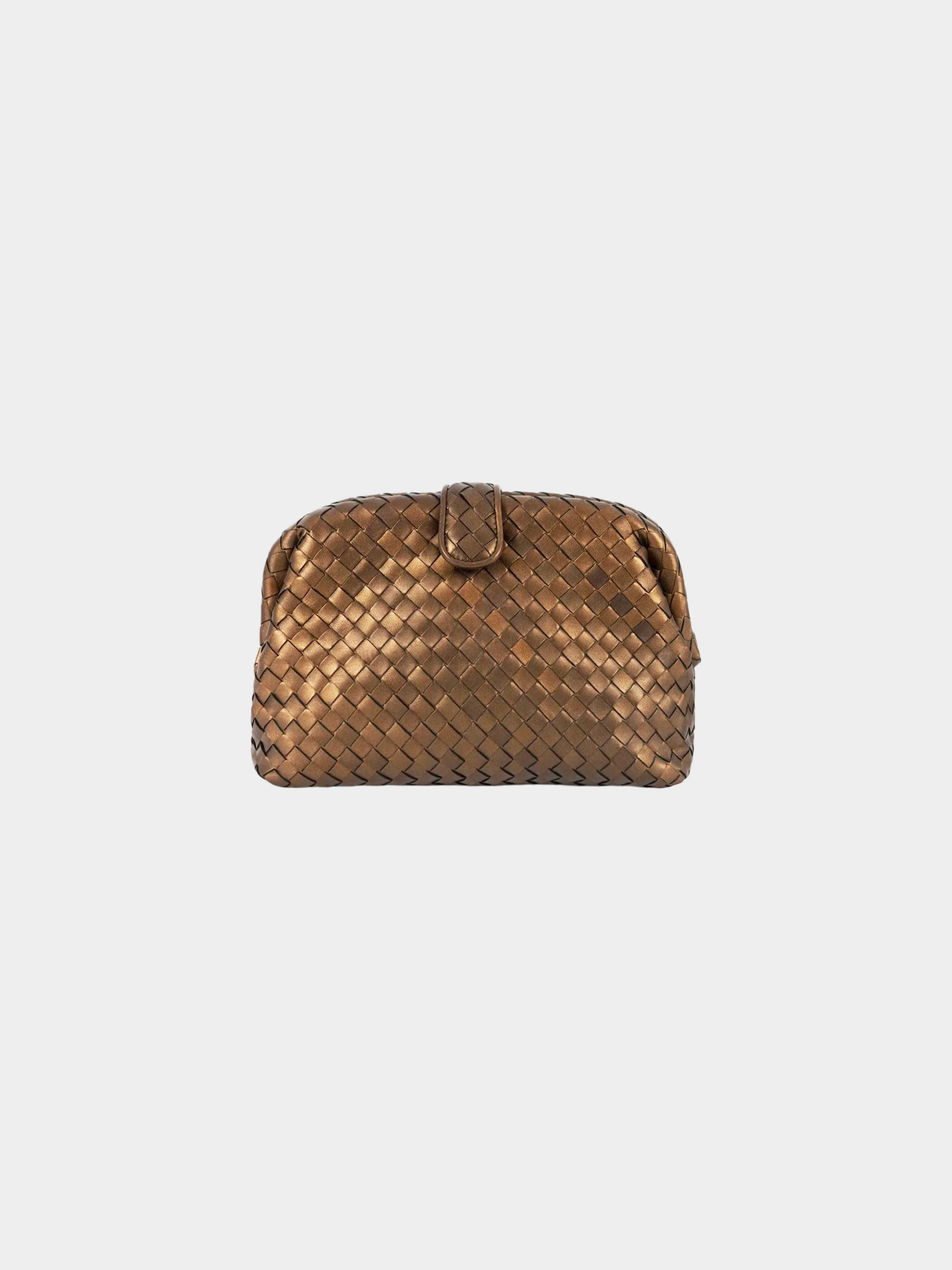 Bottega Veneta 1980s Metallic Brown Nappa Intrecciato Lauren Frame Clutch Bag - Image 2