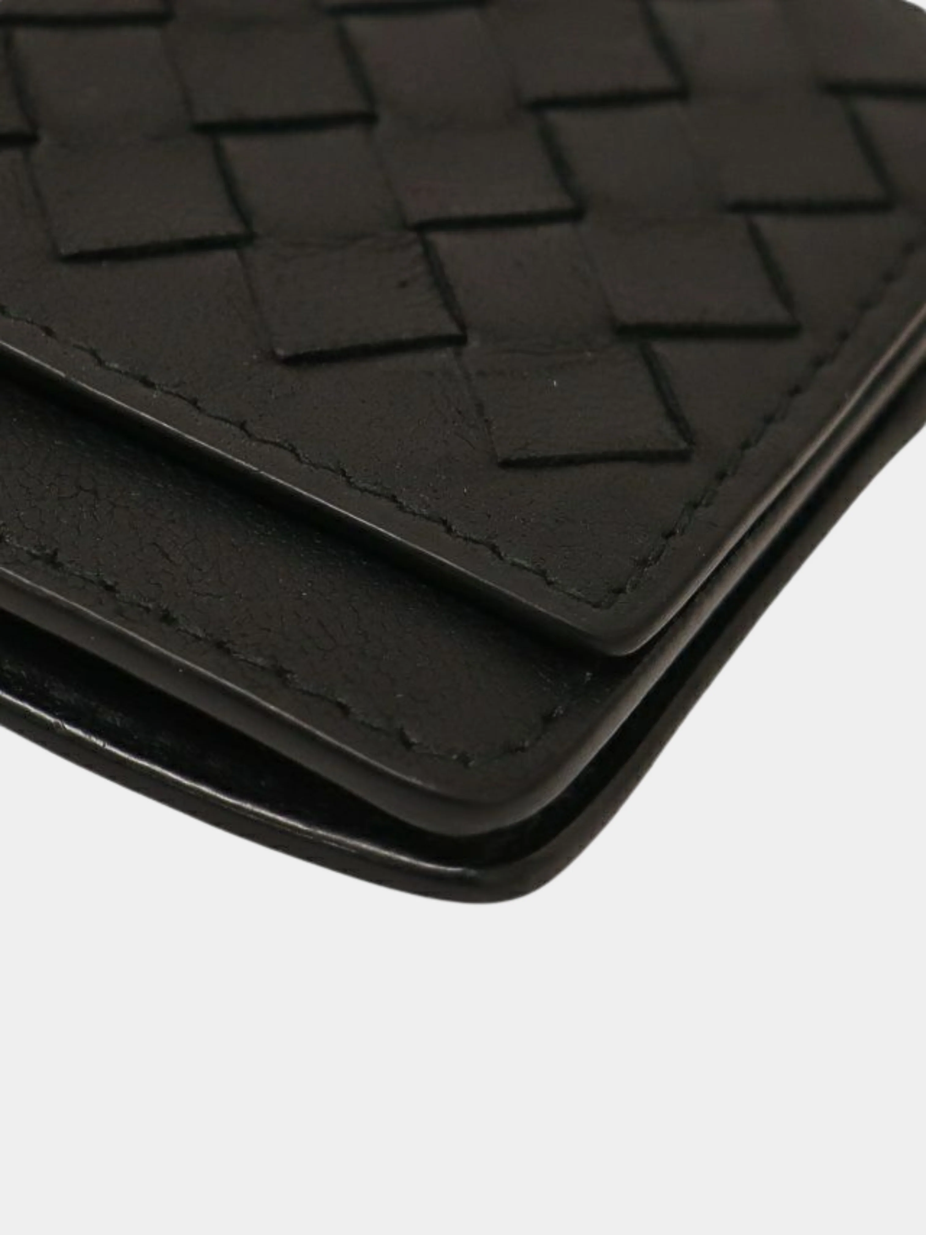 Bottega Veneta 2000s Black Intrecciato Leather Card Case - Image 4