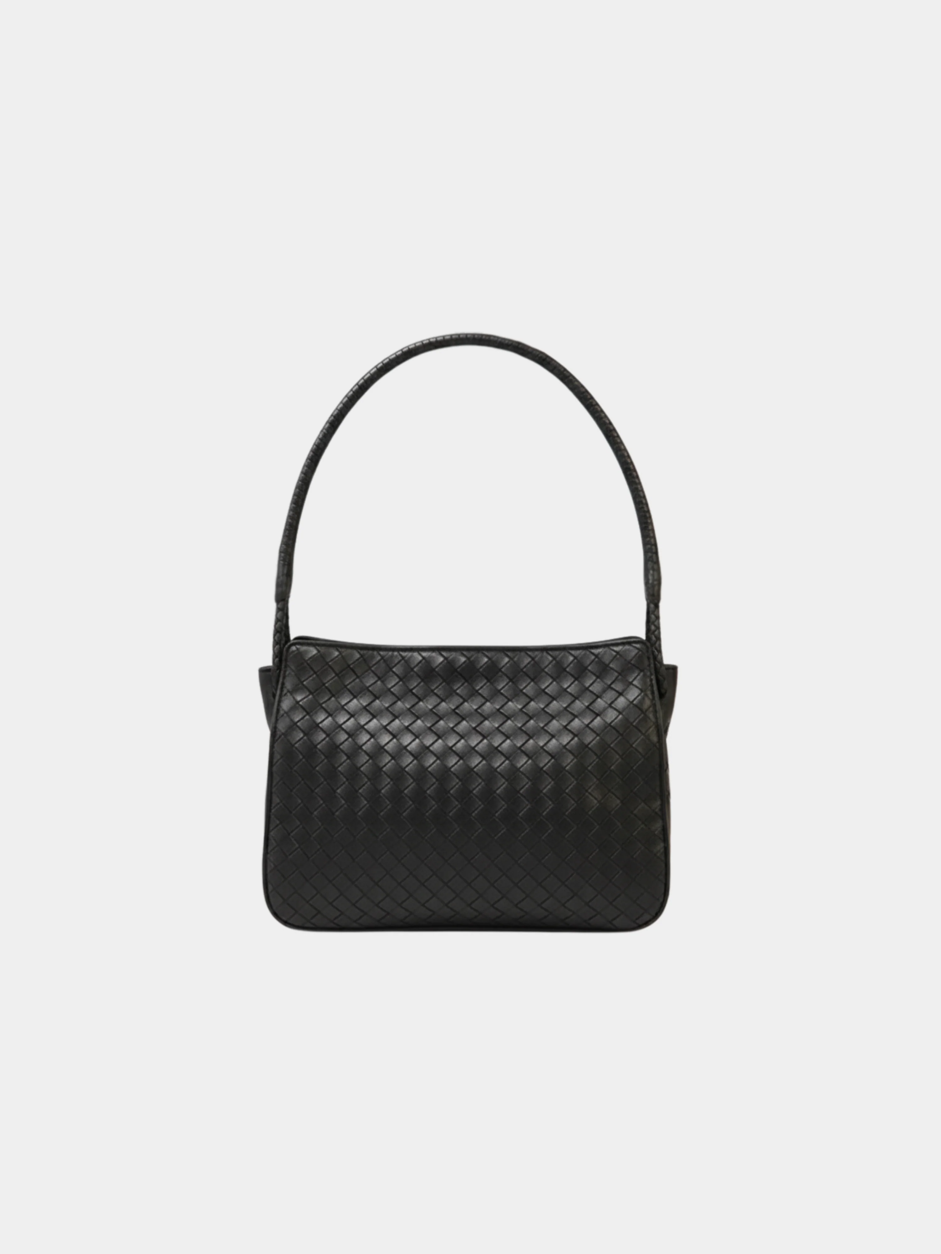 Bottega Veneta 2000s Black Intrecciato Leather One-Shoulder Bag