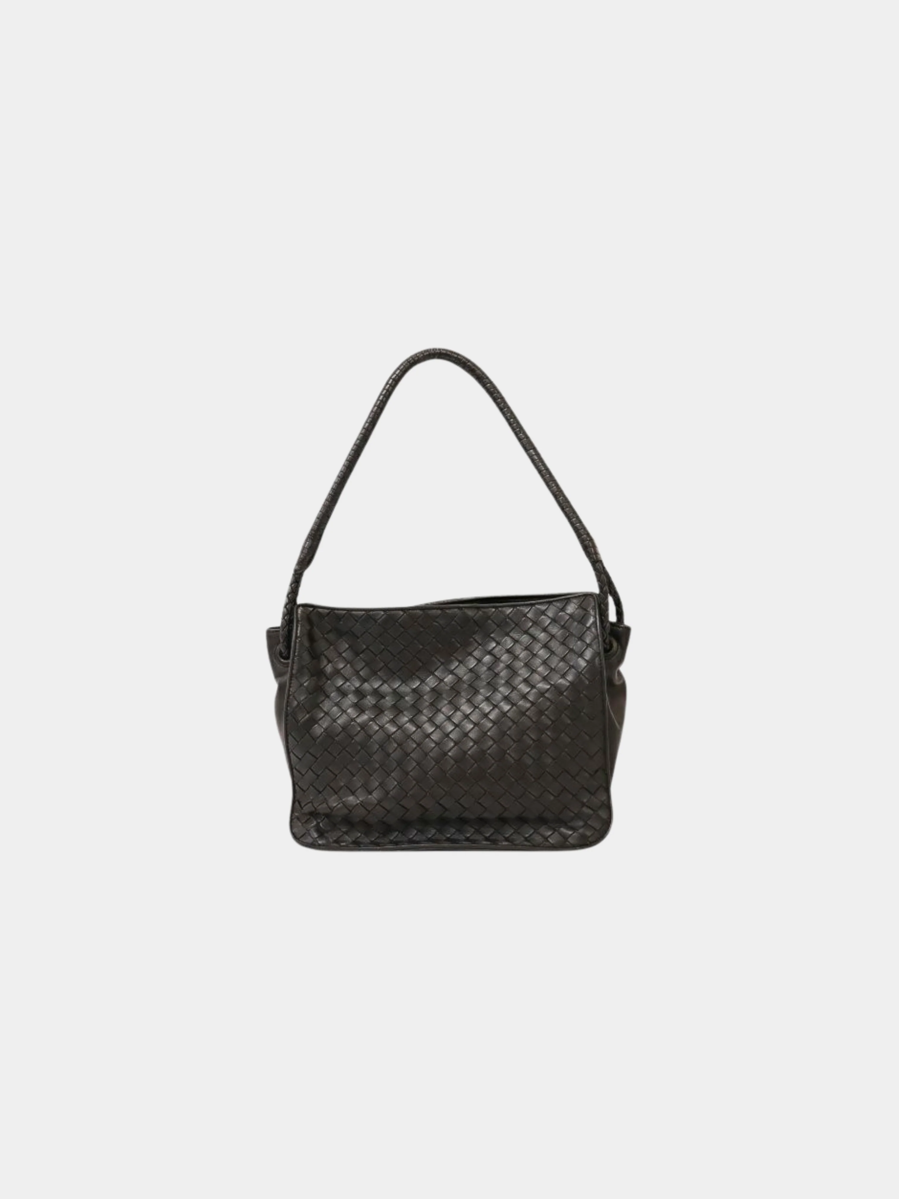 Bottega Veneta 2000s Black Intrecciato Leather One-Shoulder Bag - Image 2