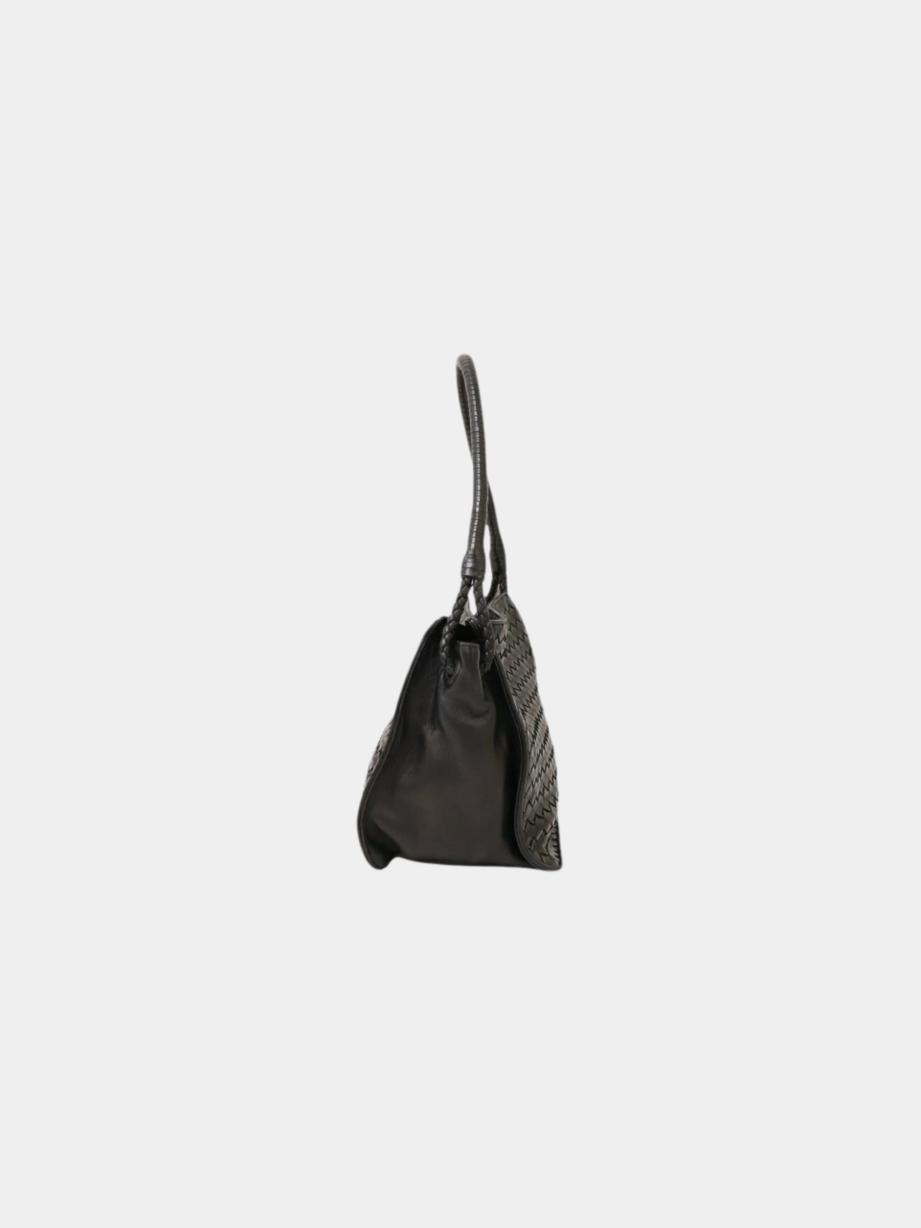 Bottega Veneta 2000s Black Intrecciato Leather One-Shoulder Bag - Image 3