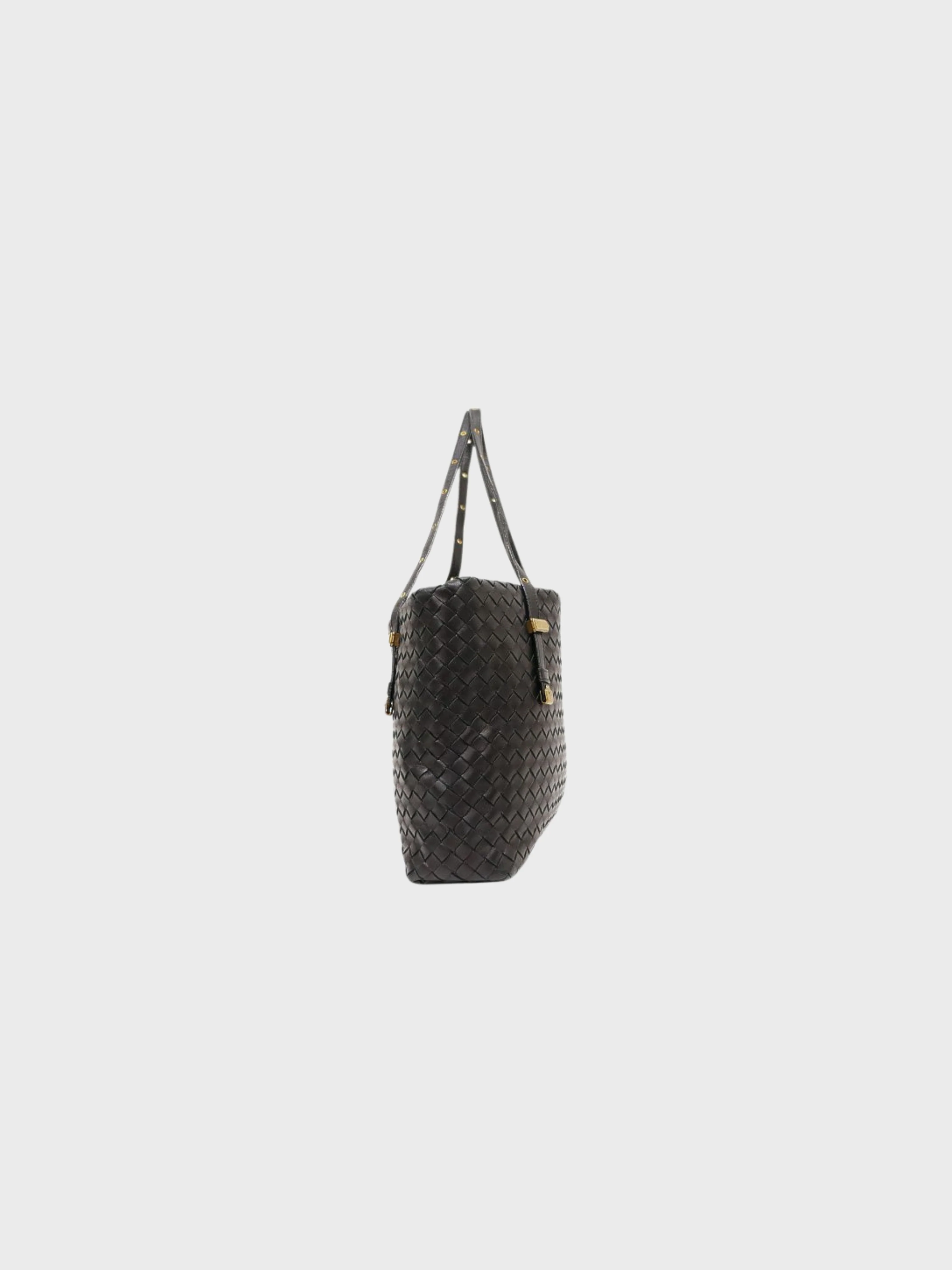 Bottega Veneta 2000s Black Leather Intrecciato Tote Bag - Image 3