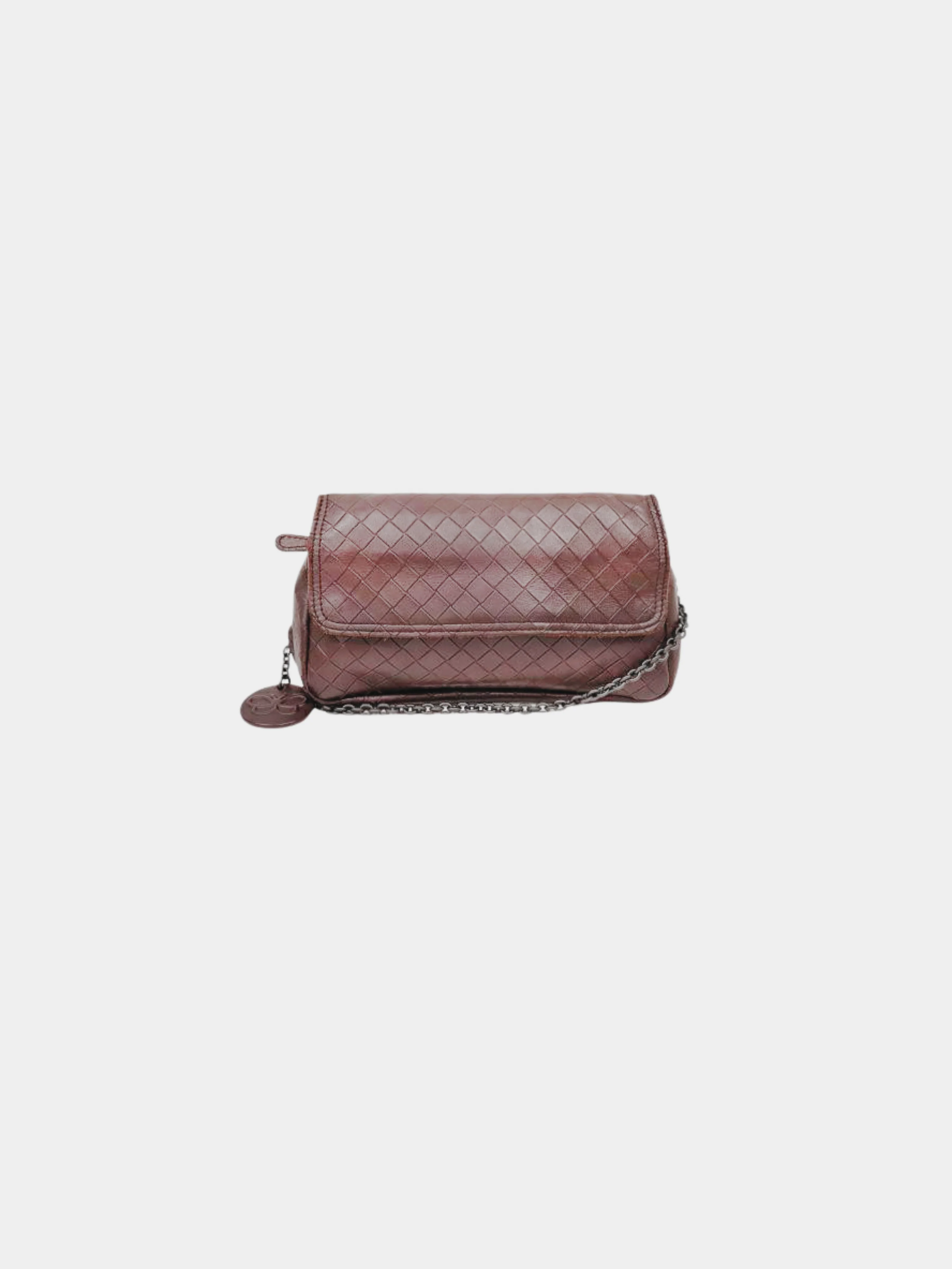 Bottega Veneta 2000s Brown Intrecciato Leather Chain Shoulder Bag