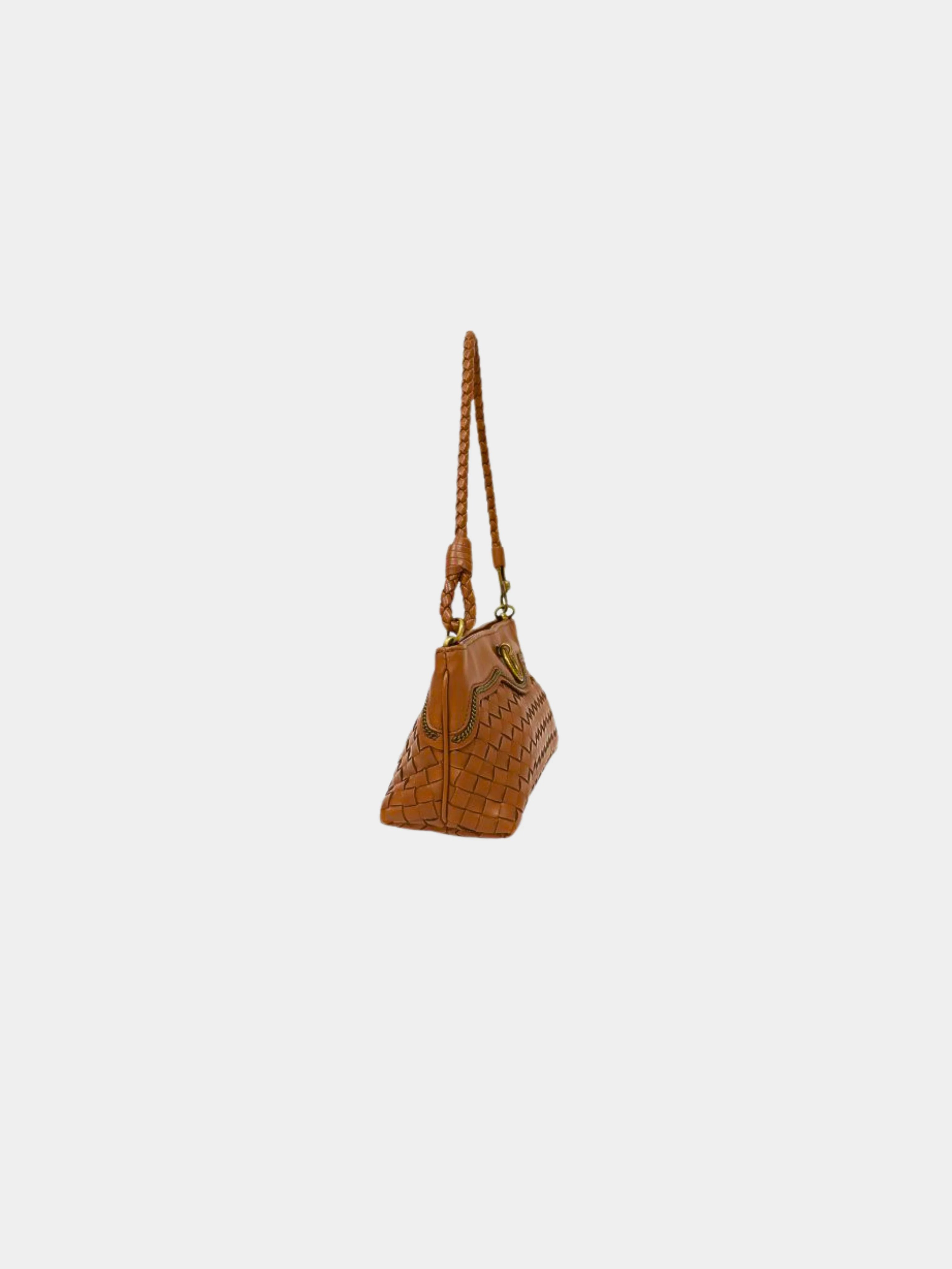 Bottega Veneta 2000s Brown Intrecciato Leather One Shoulder Bag - Image 3
