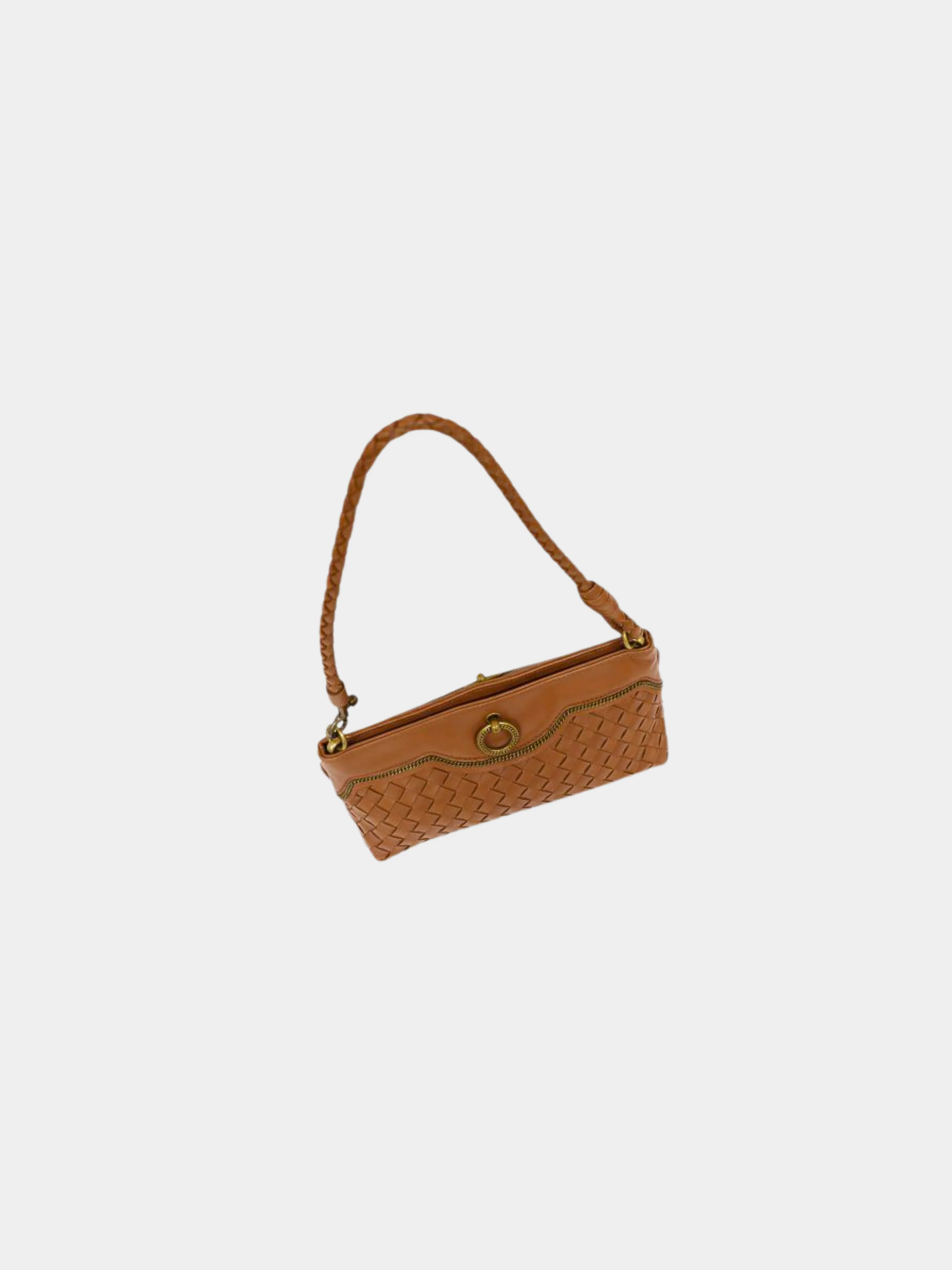 Bottega Veneta 2000s Brown Intrecciato Leather One Shoulder Bag - Image 6