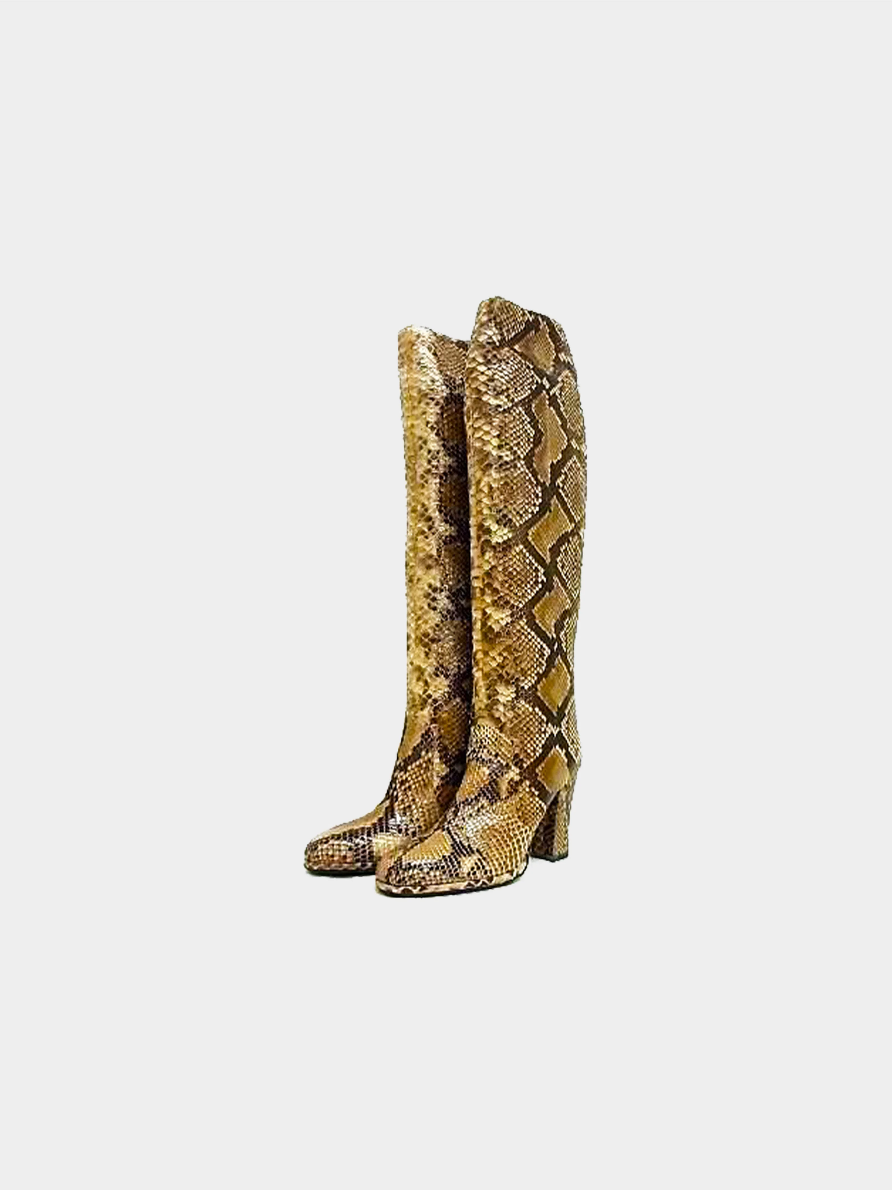 Bottega Veneta 2000s Brown Python Long Boots - Image 2