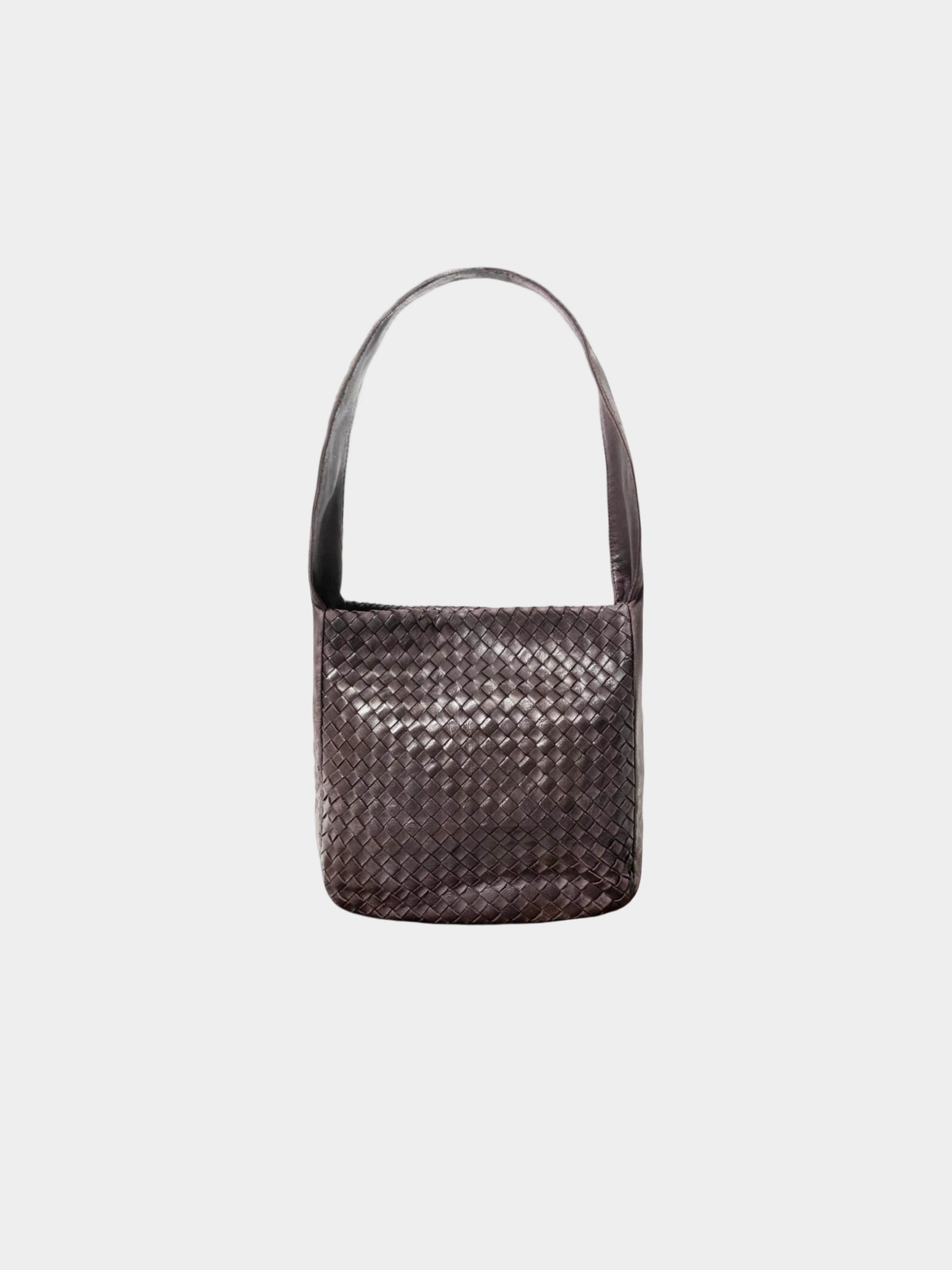 Bottega Veneta 2000s Dark Brown Intrecciato Leather Hobo Bag