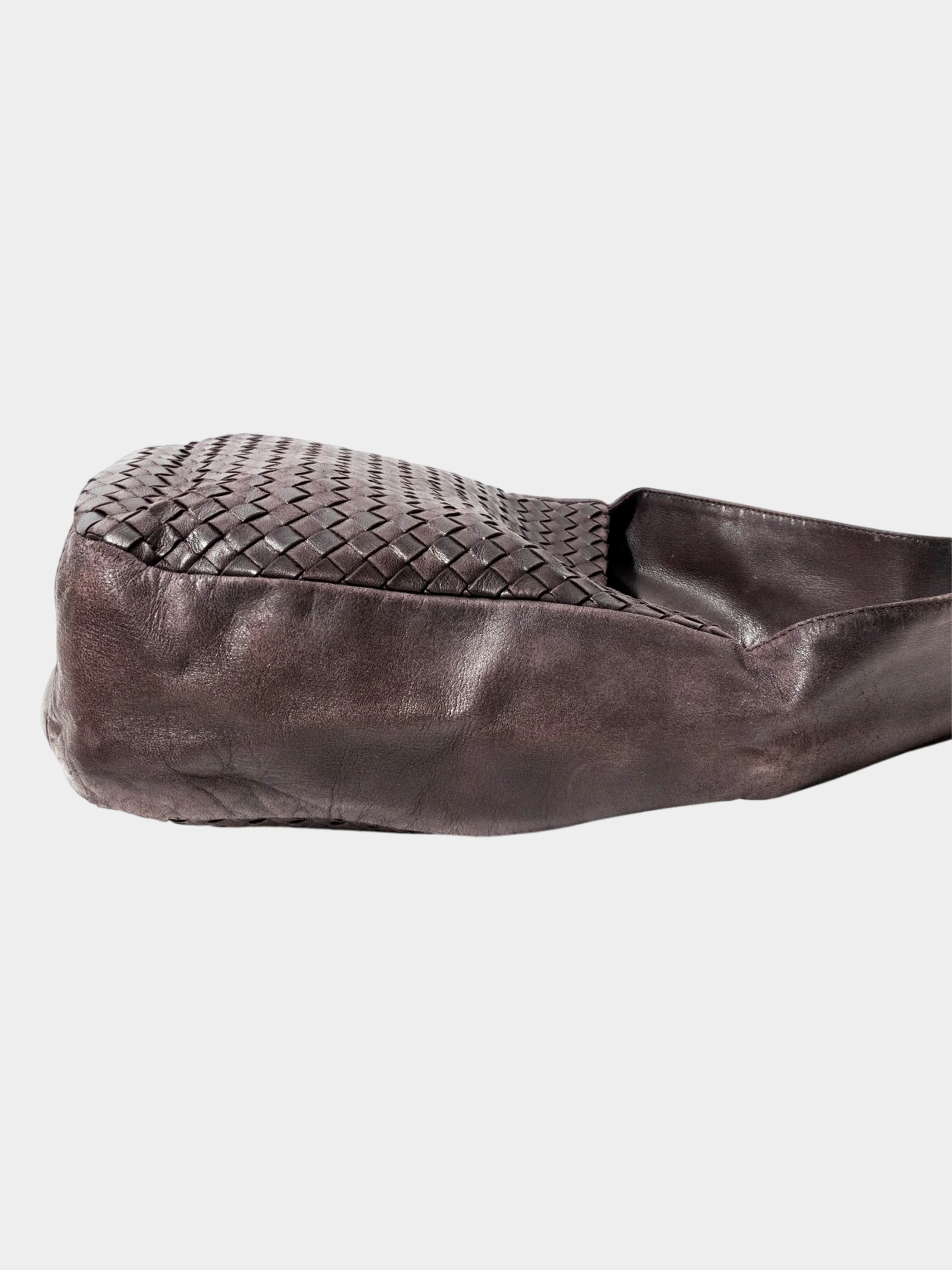 Bottega Veneta 2000s Dark Brown Intrecciato Leather Hobo Bag - Image 3