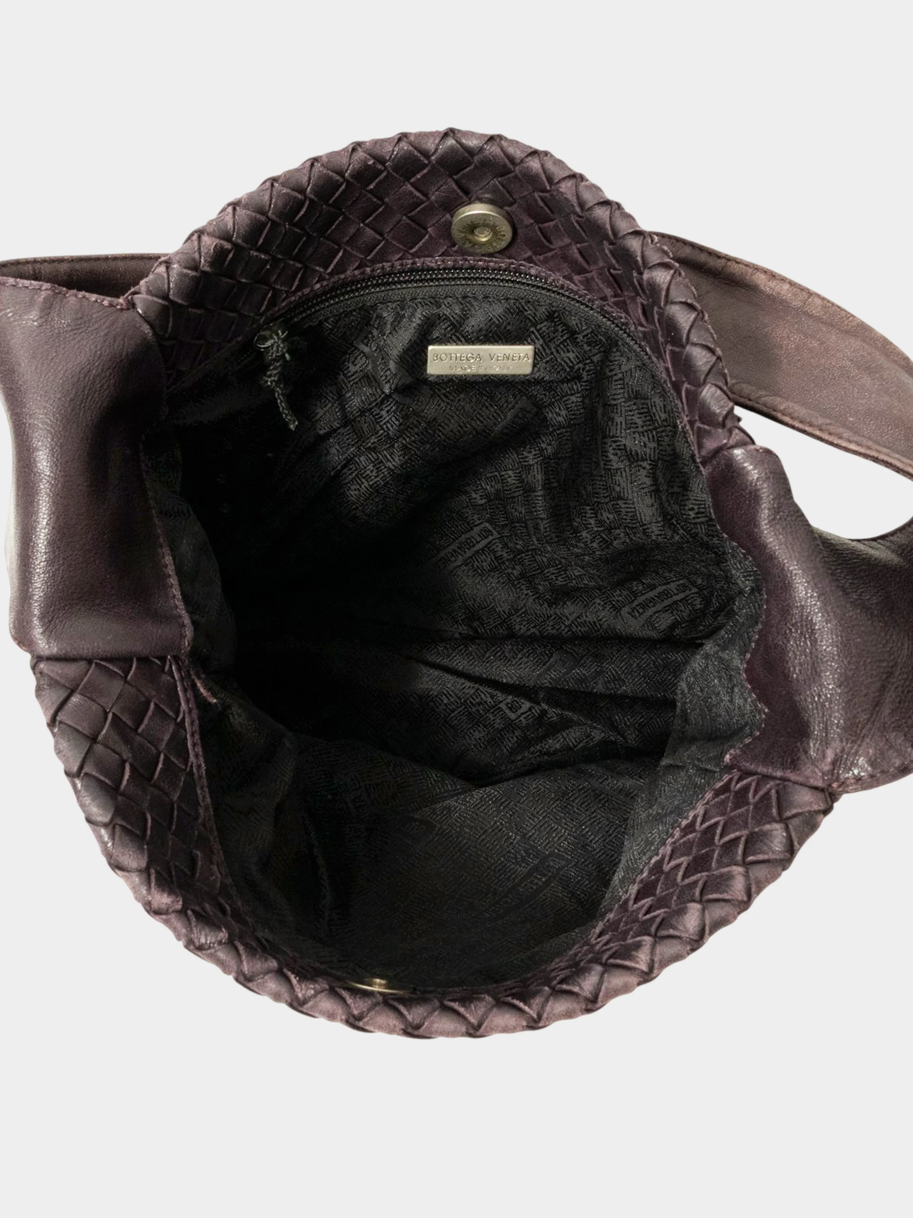 Bottega Veneta 2000s Dark Brown Intrecciato Leather Hobo Bag - Image 4