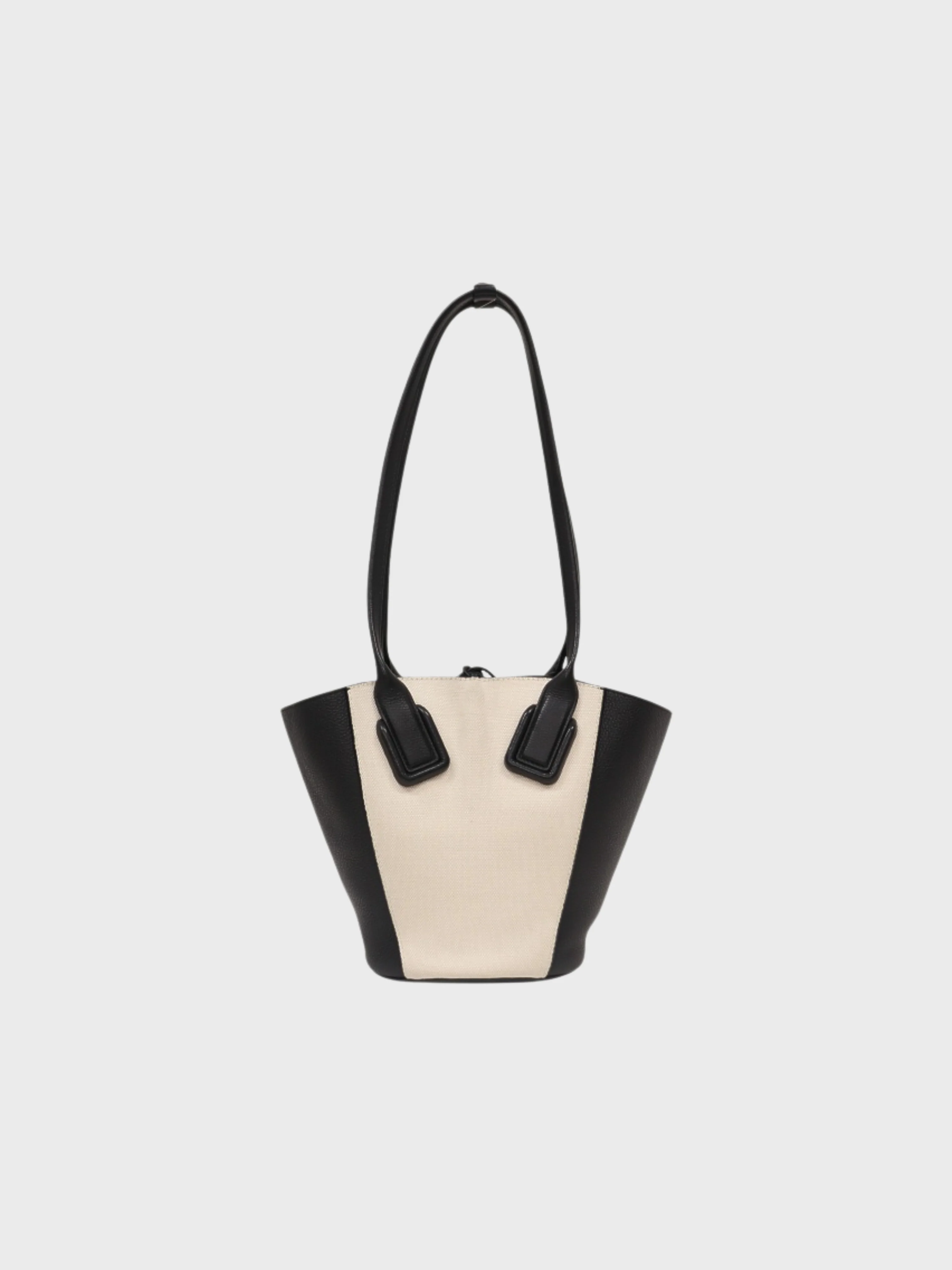 Bottega Veneta SS 2019 Ivory Black Canvas Leather Small Basket Bag - Image 2