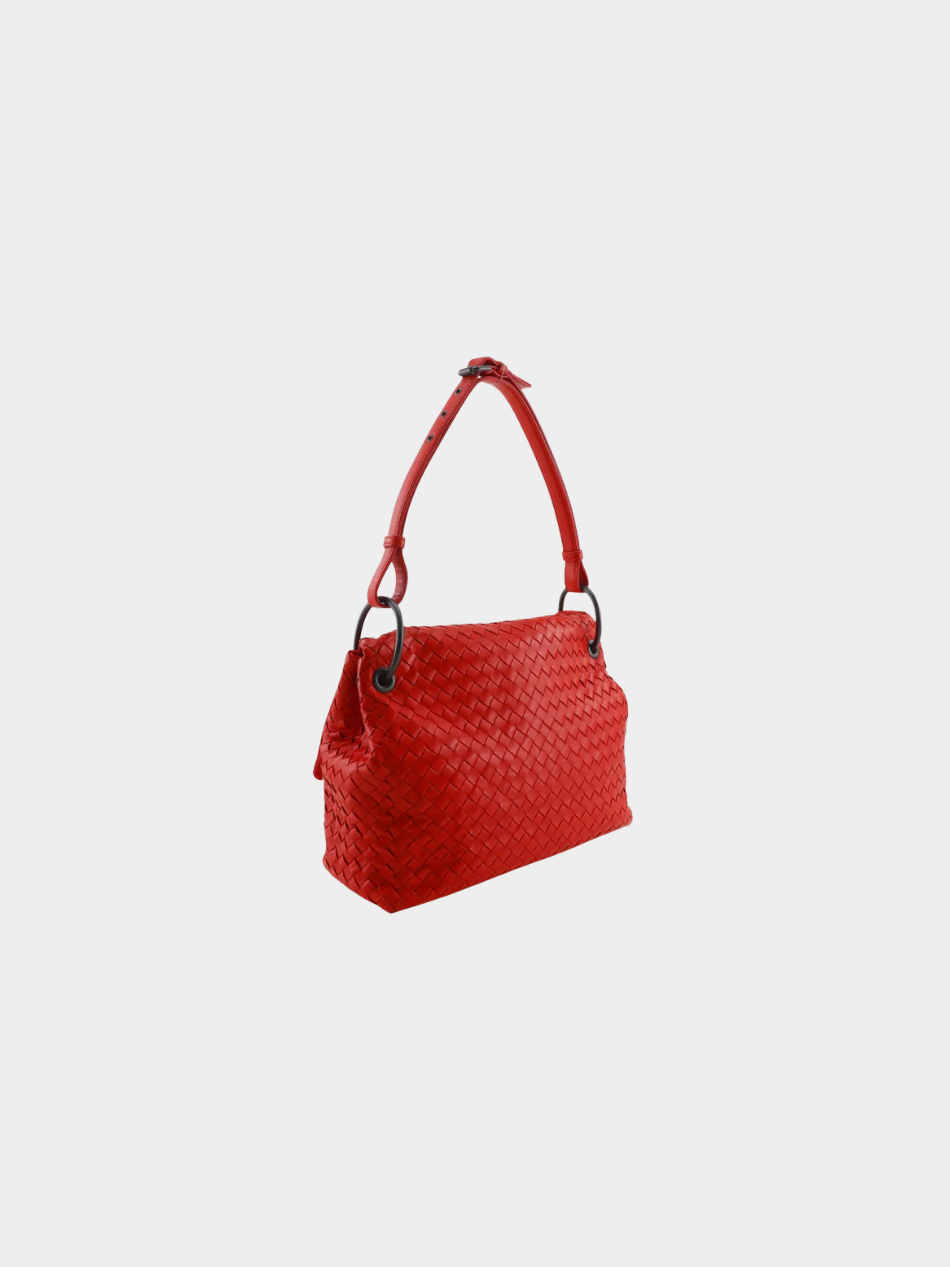 Bottega Veneta 2000s Red Calfskin Intrecciato Shoulder Bag - Image 3