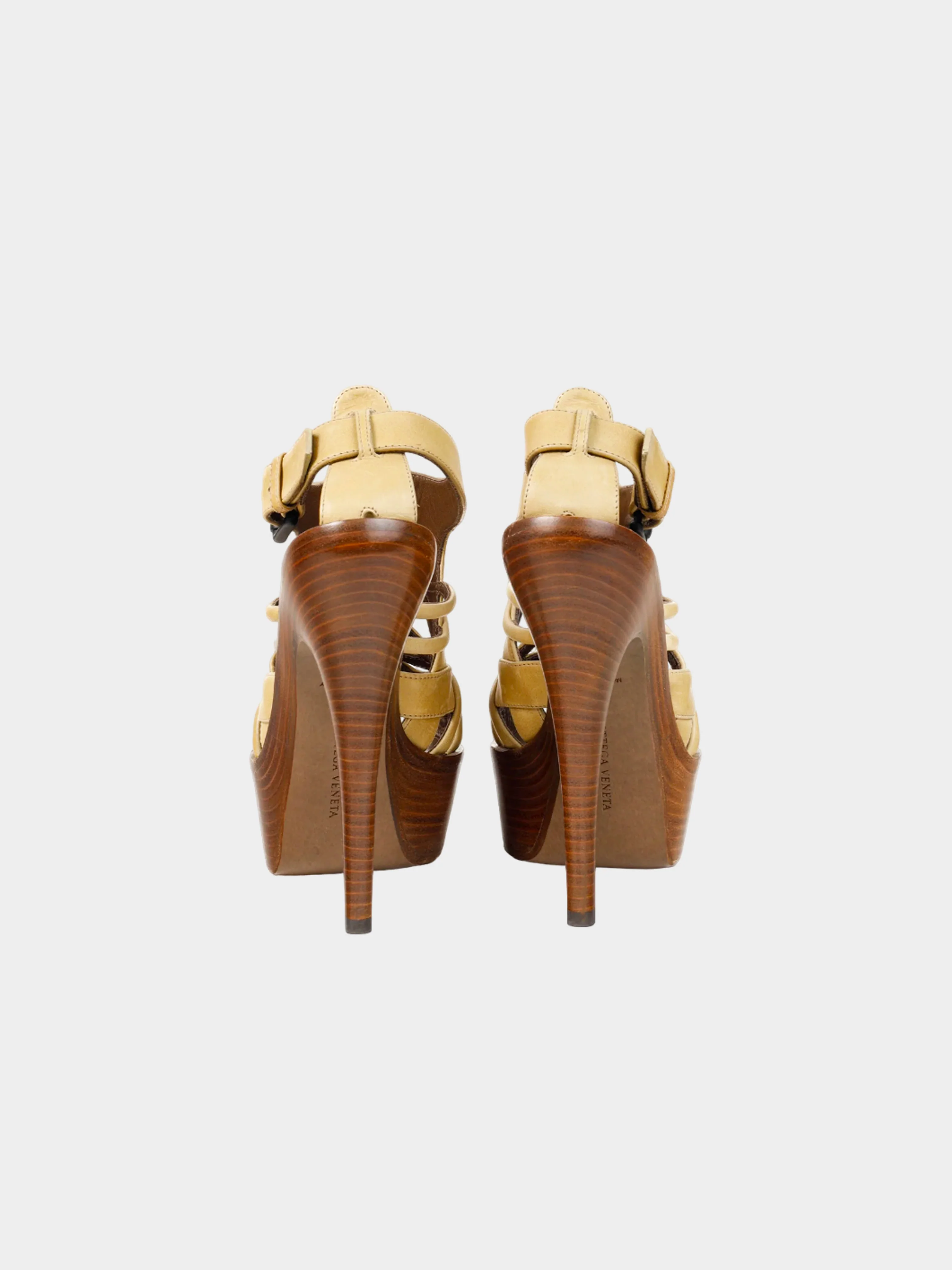 Bottega Veneta 2010s Beige Cage Wooden Platform Stiletto Heels - Image 3