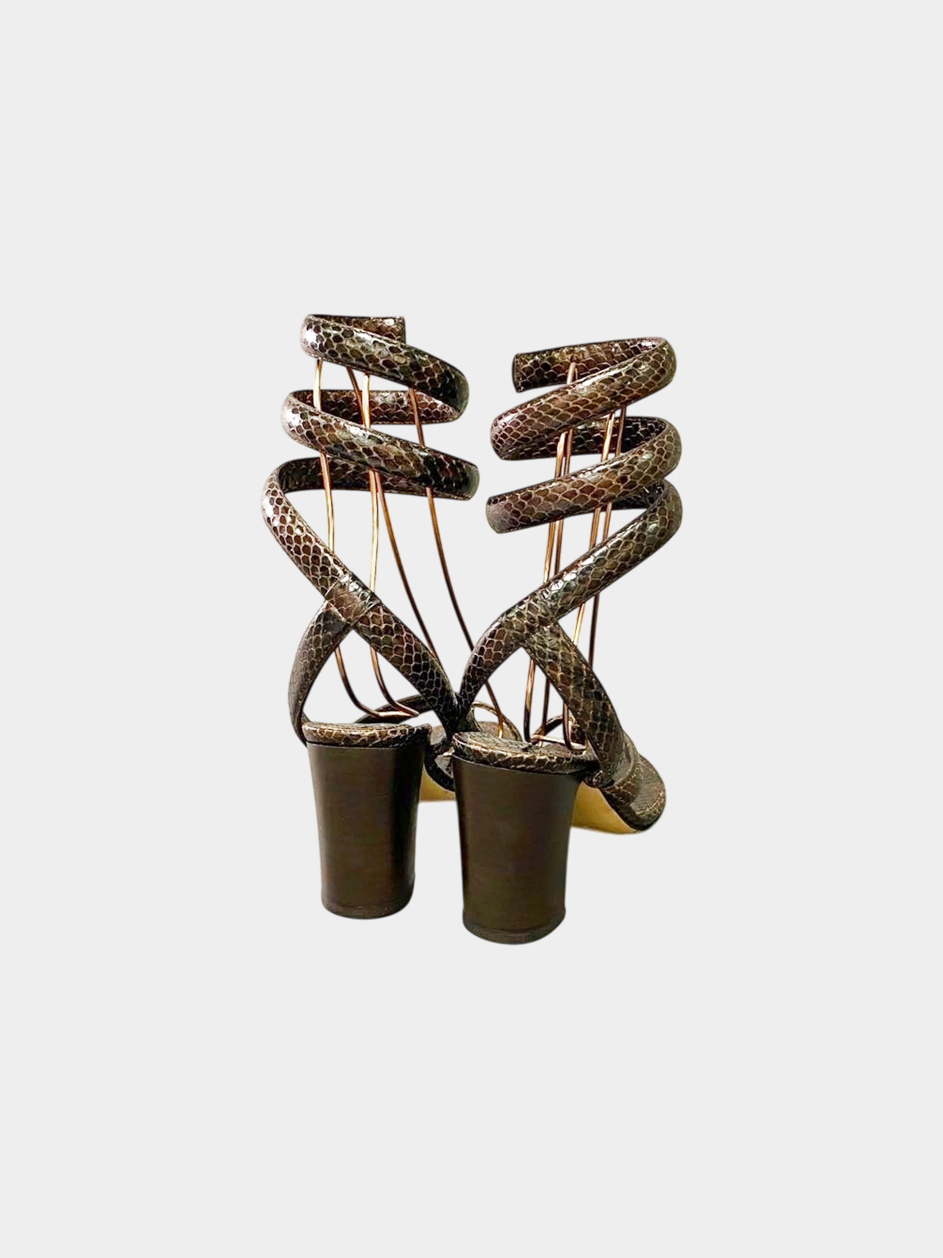 Bottega Veneta 2010s Brown Python Spiral Wrap Heels - Image 2