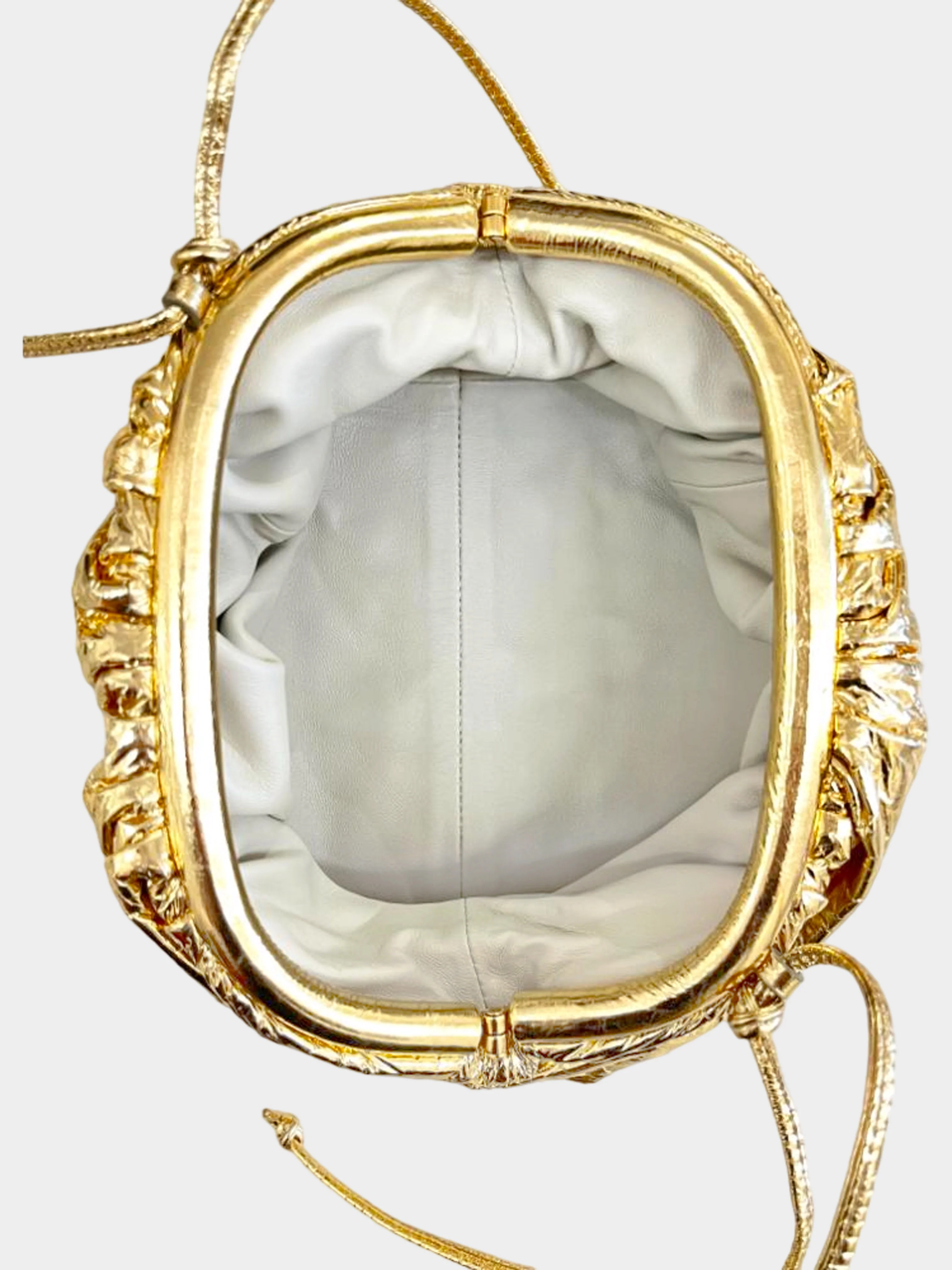 Bottega Veneta 2019 Metallic Gold Leather Mini Pouch with Strap - Image 3