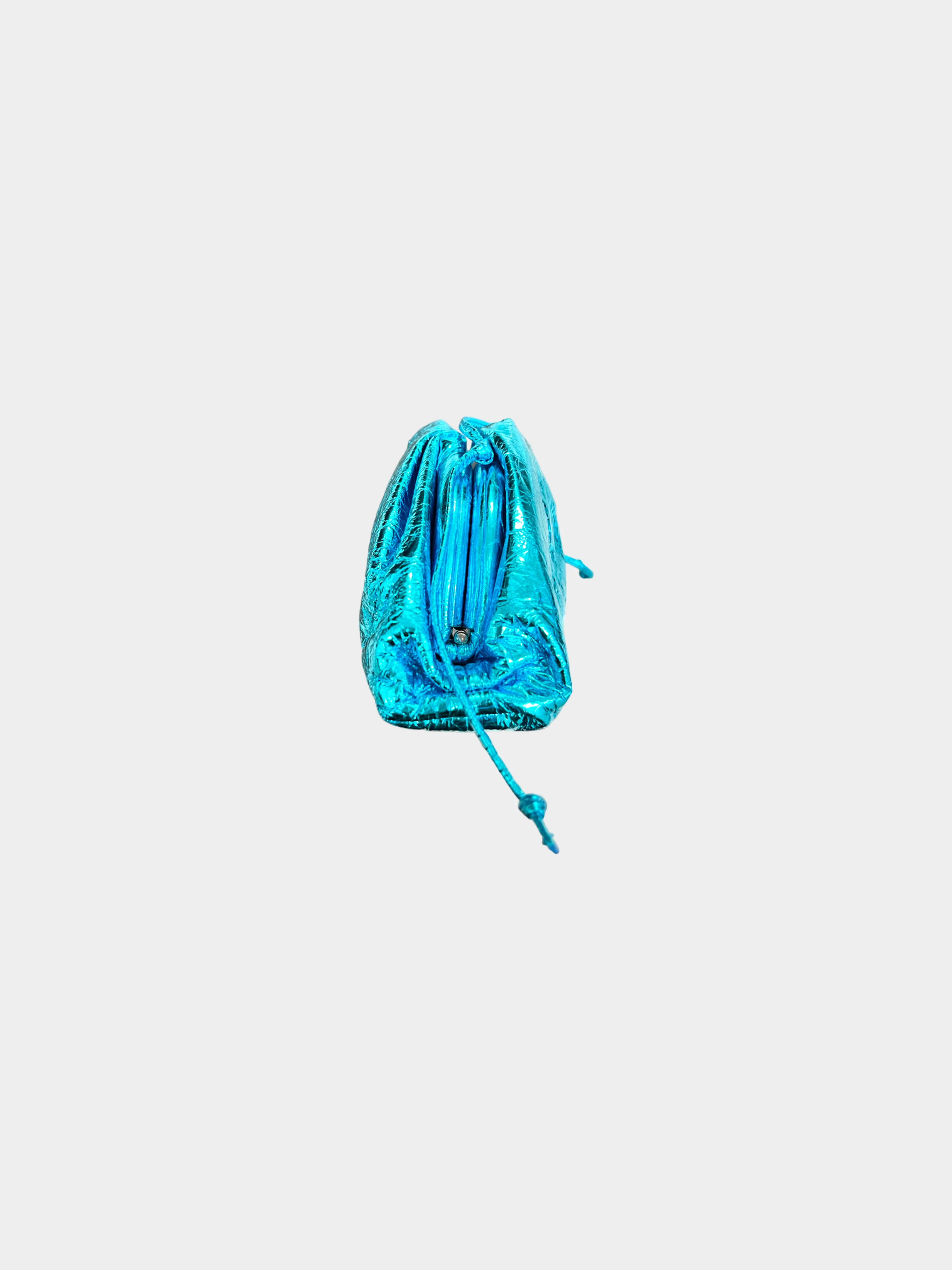 Bottega Veneta 2019 Metallic Turquoise Leather Mini Pouch with Strap - Image 2