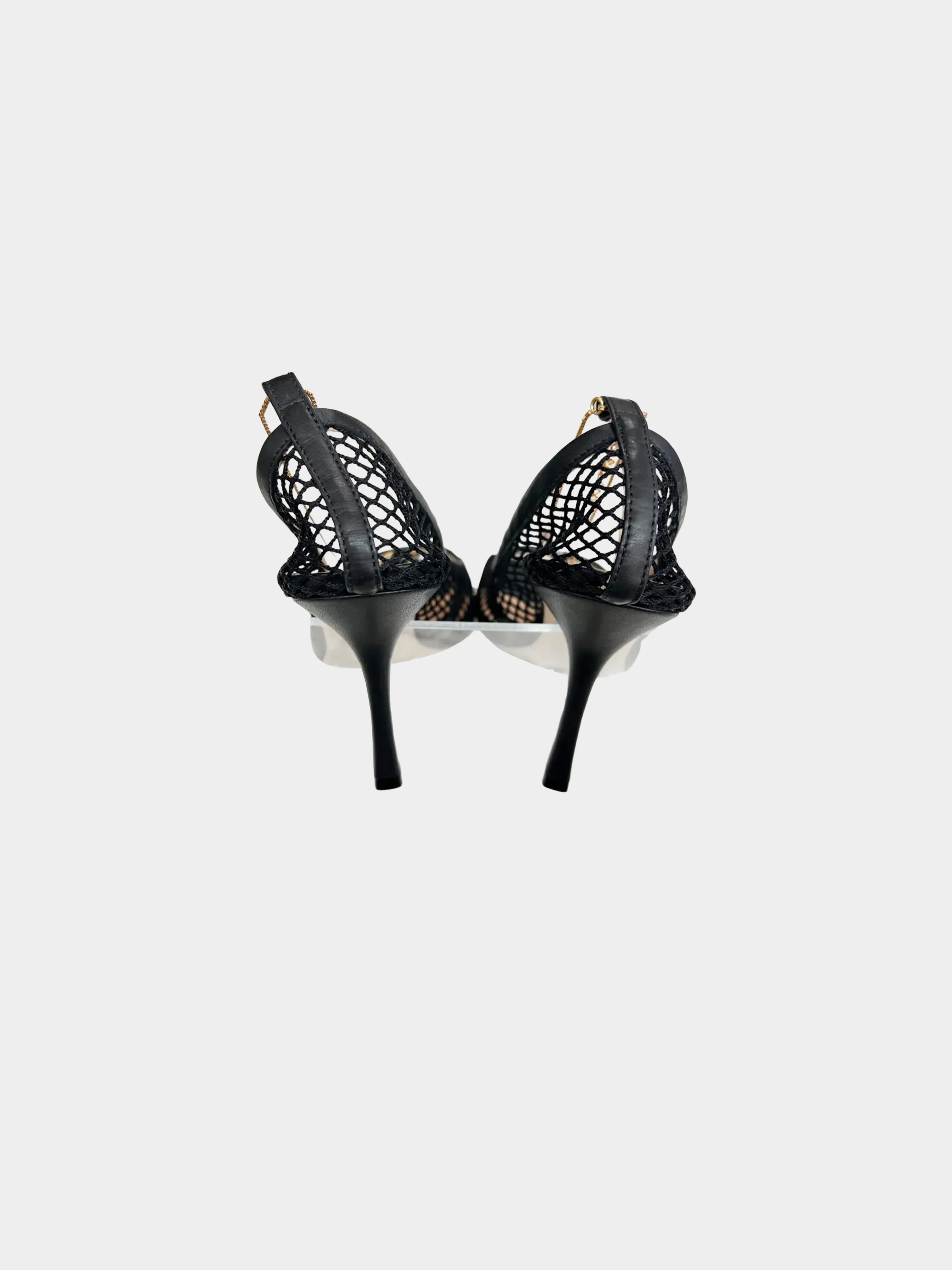 Bottega Veneta 2020s Black Mesh Gold Chain Embellished Pumps - Image 3