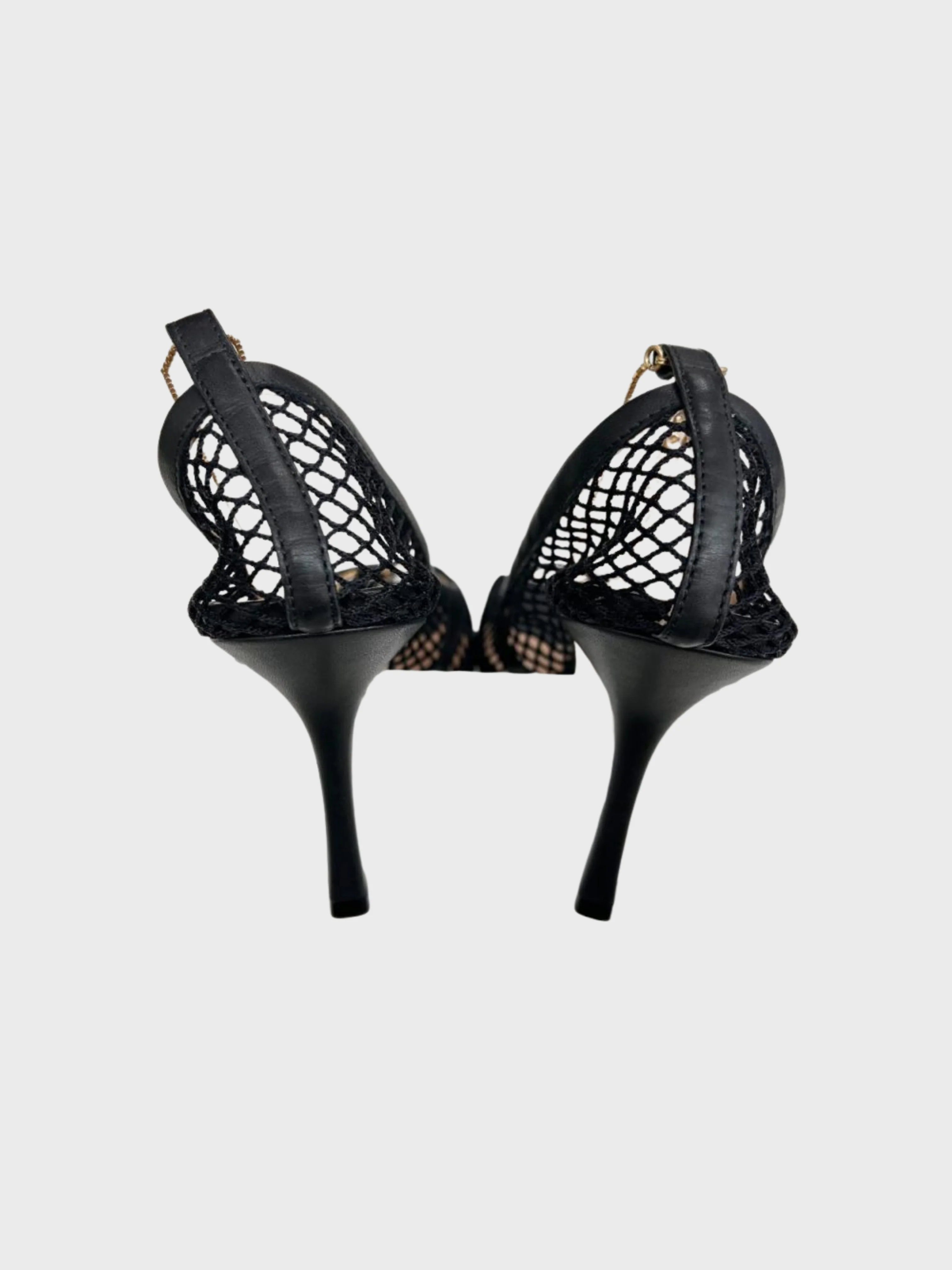 Bottega Veneta 2020s Black Mesh Leather Chain Detail Pumps - Image 3