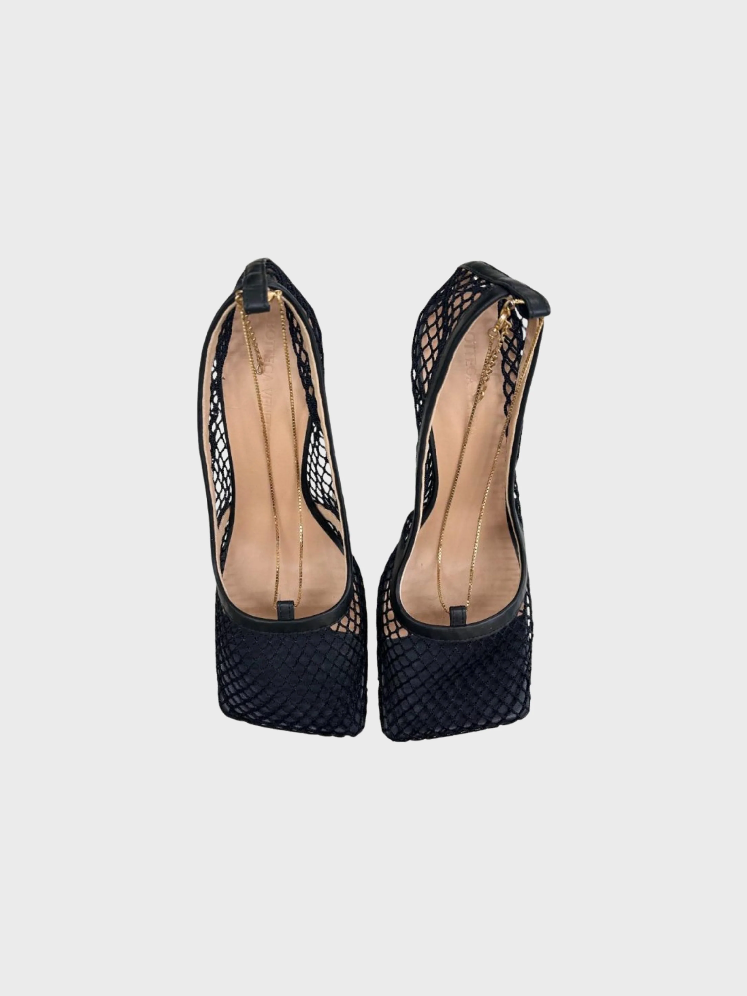 Bottega Veneta 2020s Black Mesh Leather Chain Detail Pumps - Image 4