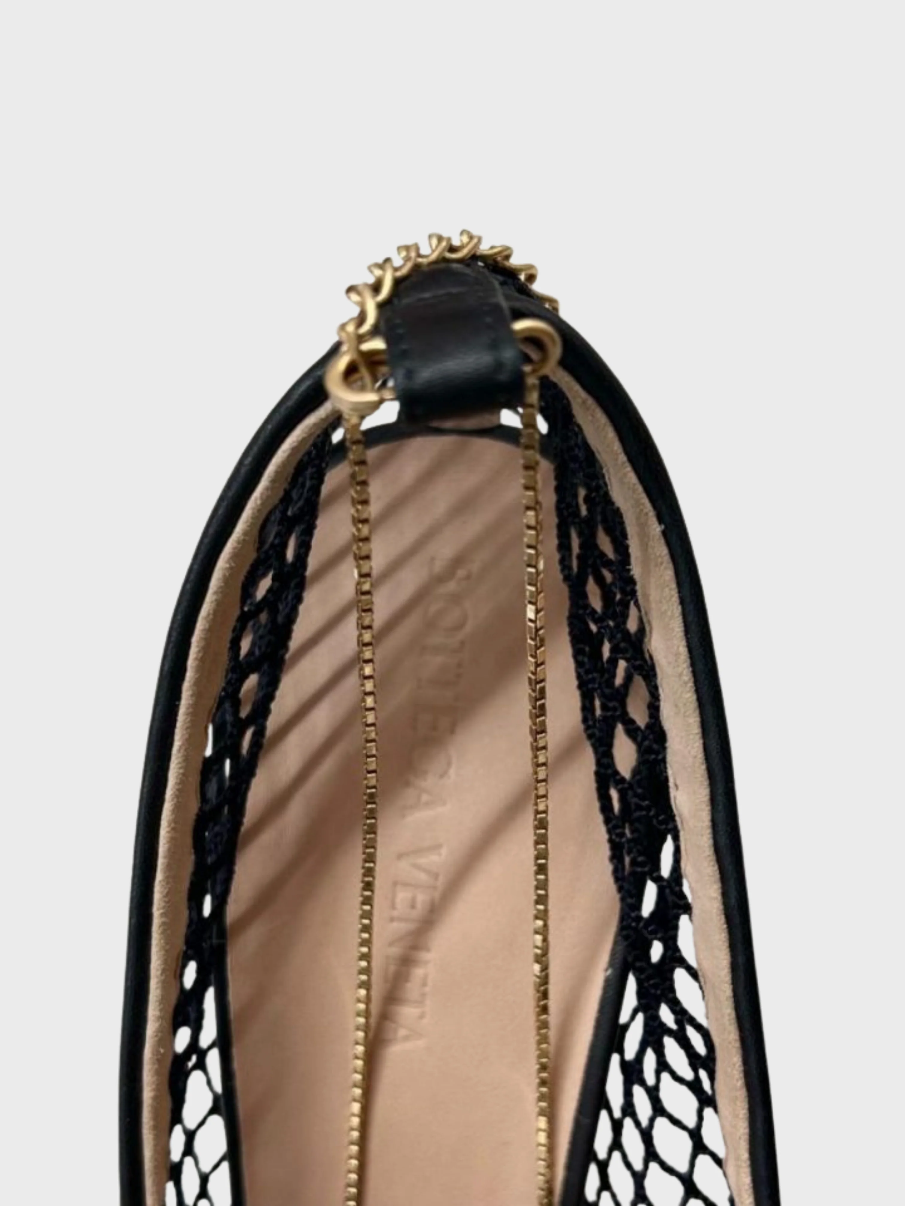 Bottega Veneta 2020s Black Mesh Leather Chain Detail Pumps - Image 5