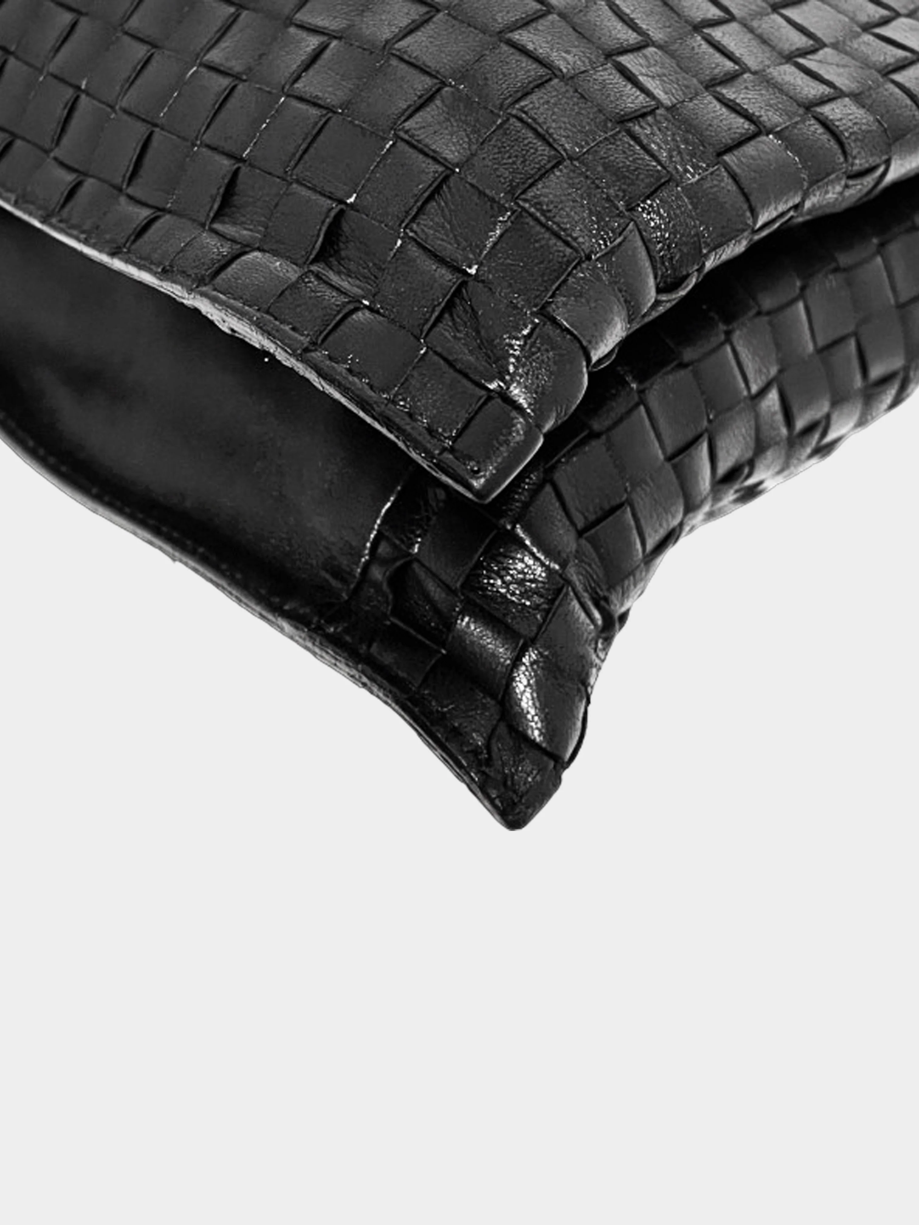 Bottega Veneta 1990s Black Leather Intrecciato Tote Bag - Image 3