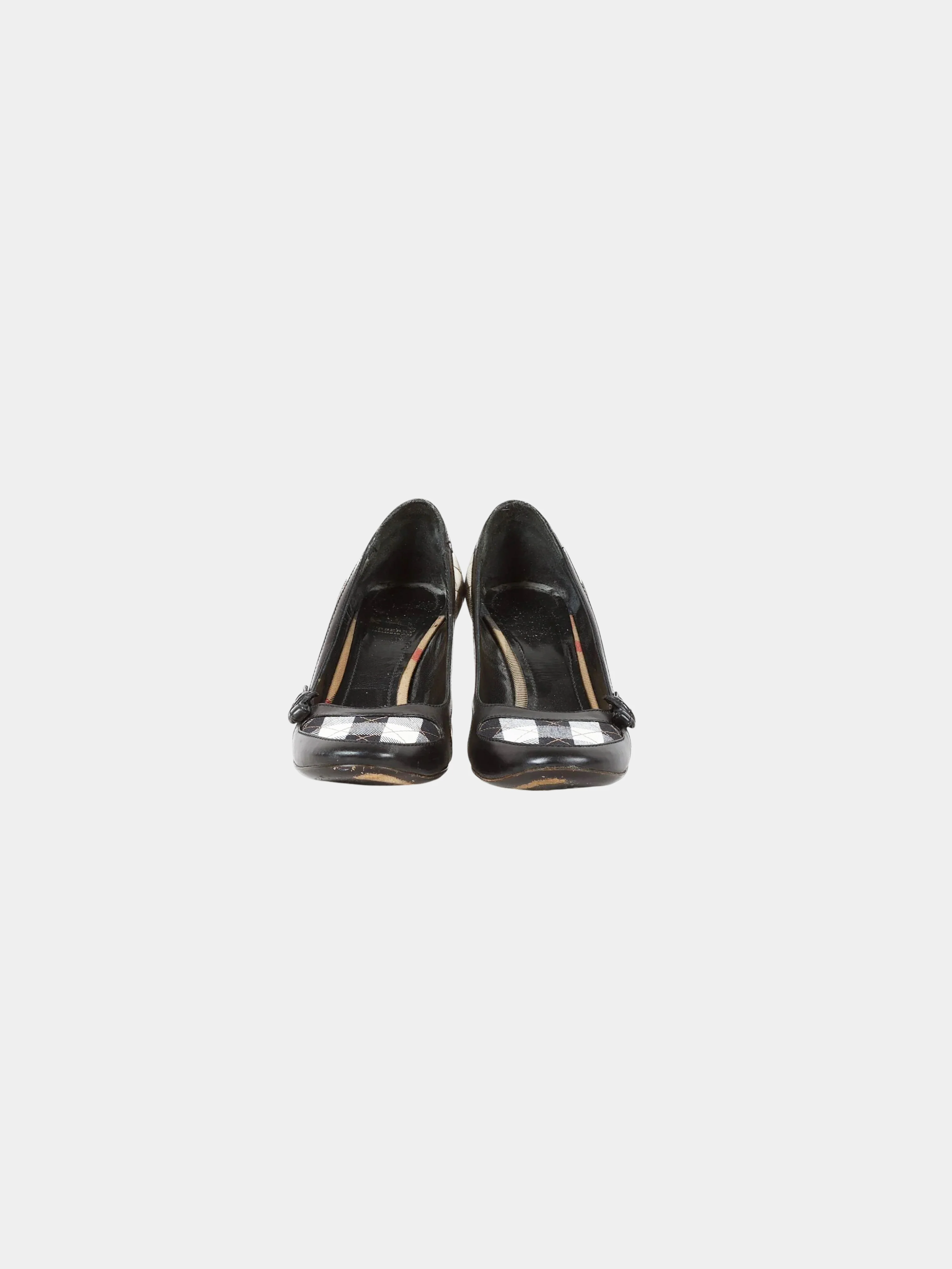 Burberry 2000s Black Leather and Check Canvas Pumps - Image 2