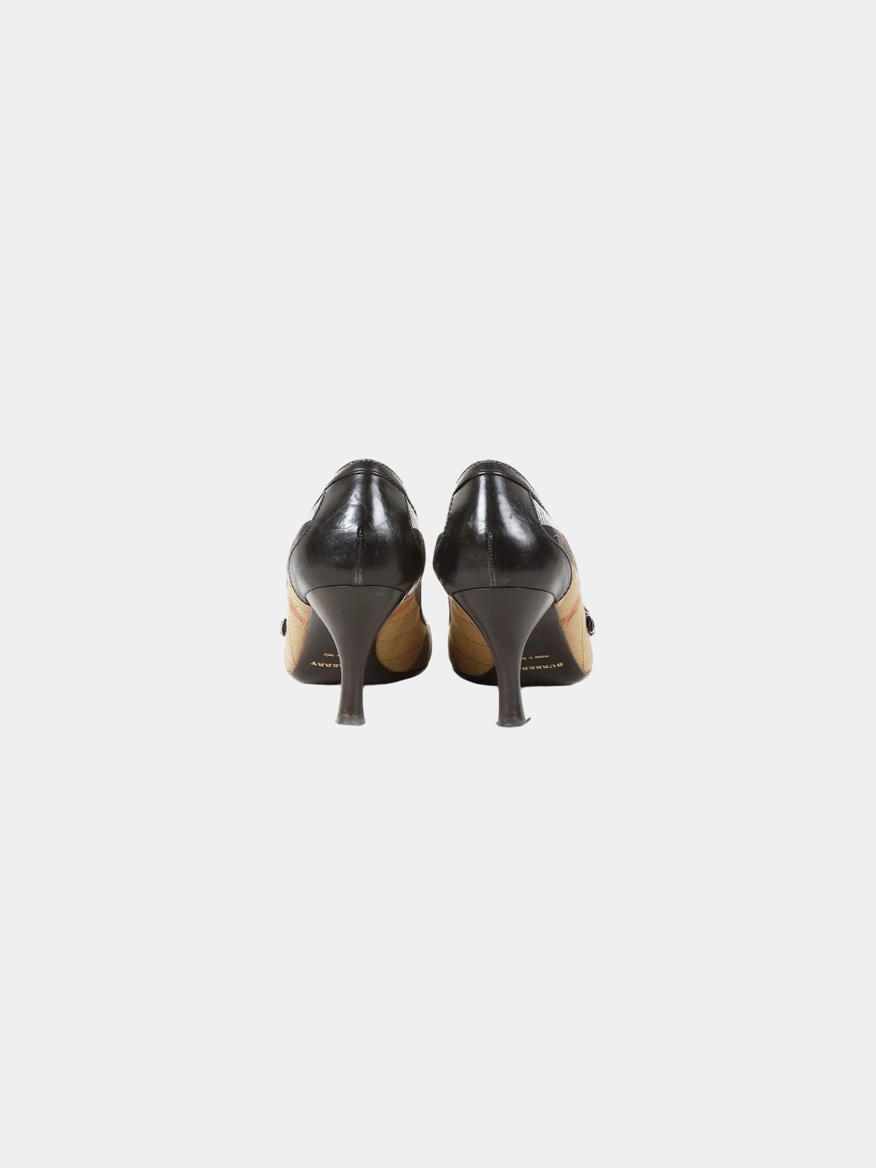 Burberry 2000s Black Leather and Check Canvas Pumps - Image 3