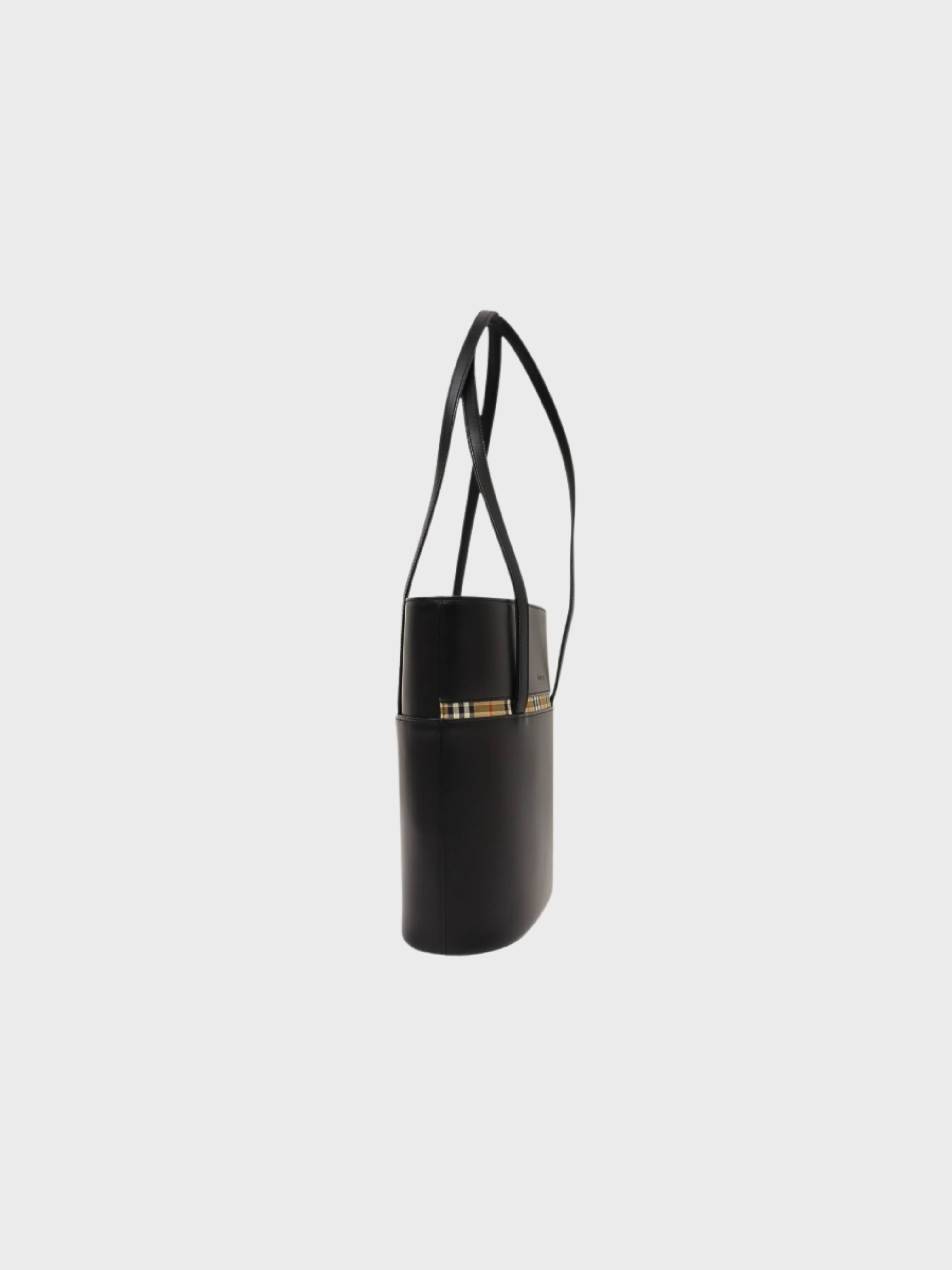 Burberry 2000s Black Leather Logo Check Tote Bag - Image 3