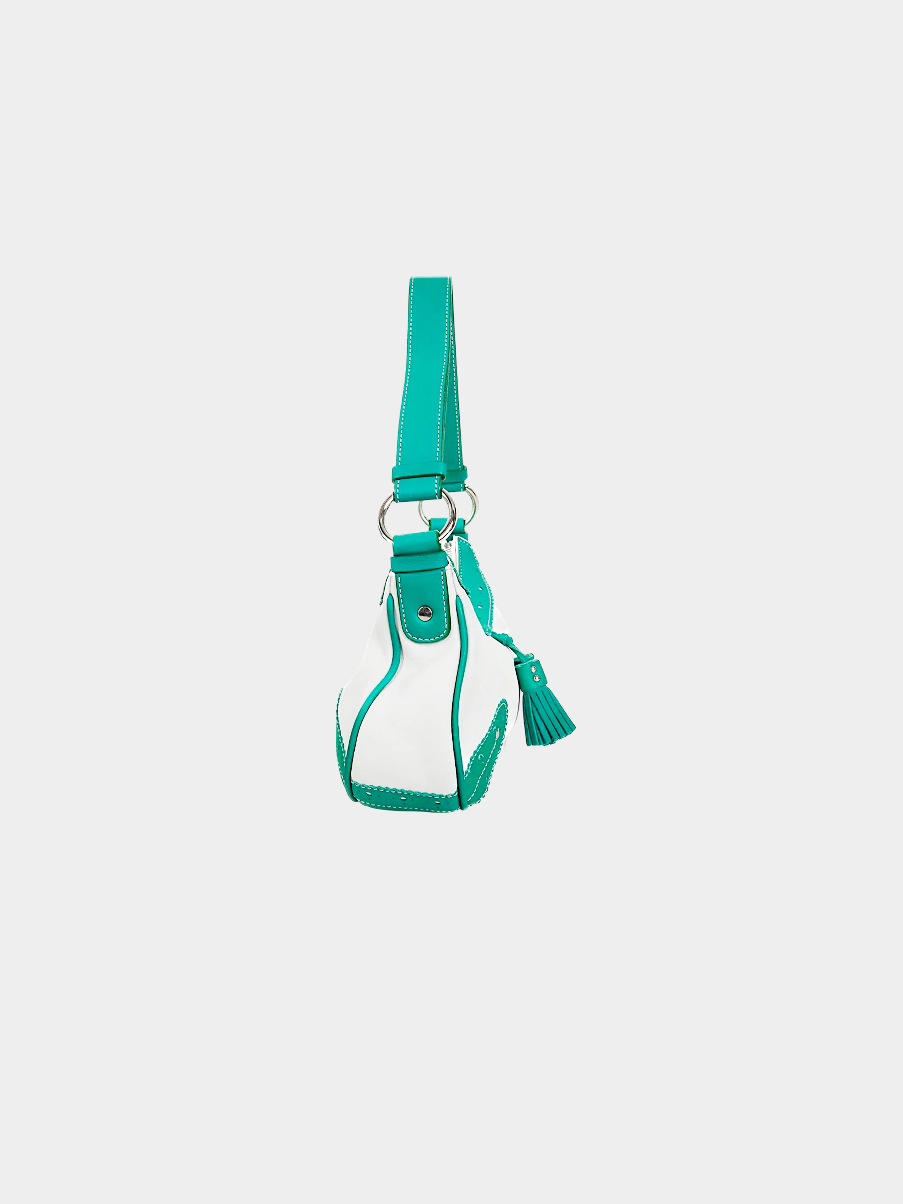 Burberry 2000s White and Teal Leather Brogue Handbag - Image 3