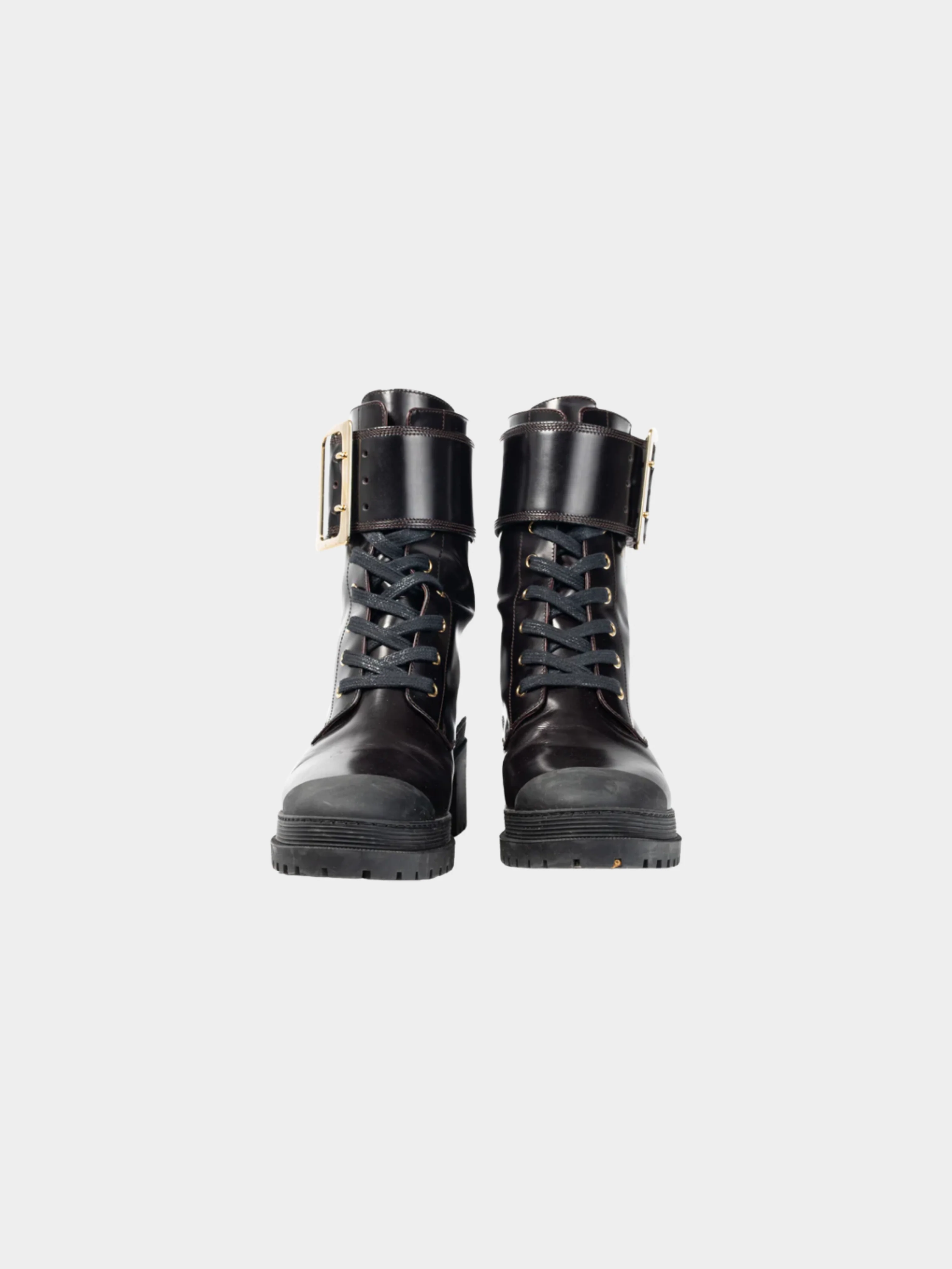 Burberry 2017 Scarcroft 50 Bordeaux Buckled Glossed-Leather Combat Boots - Image 2
