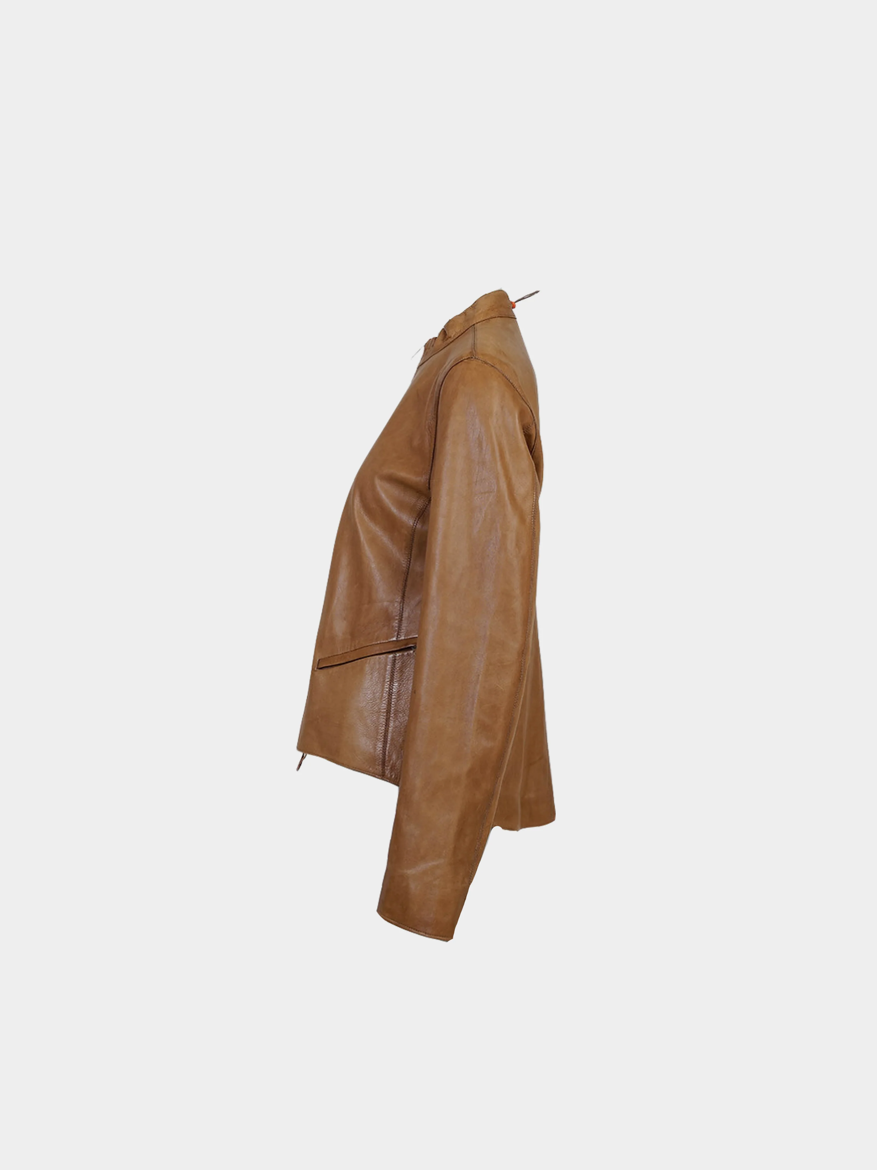 Burberry Prorsum FW 2000 Brown Leather Stopper Neck Jacket - Image 3