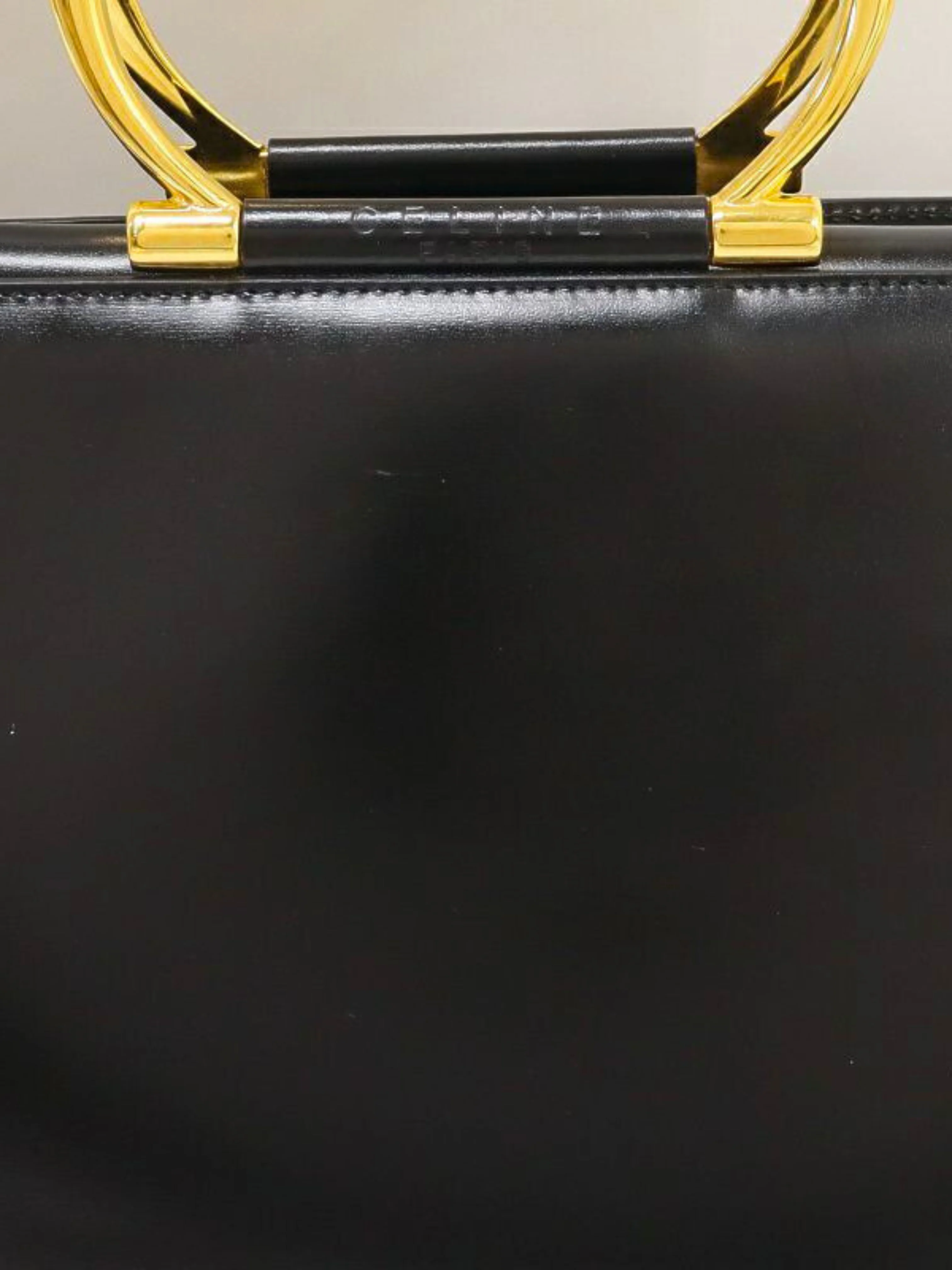 Celine 1990s Black Logo Stamped Leather 2-Way Bag - Image 8