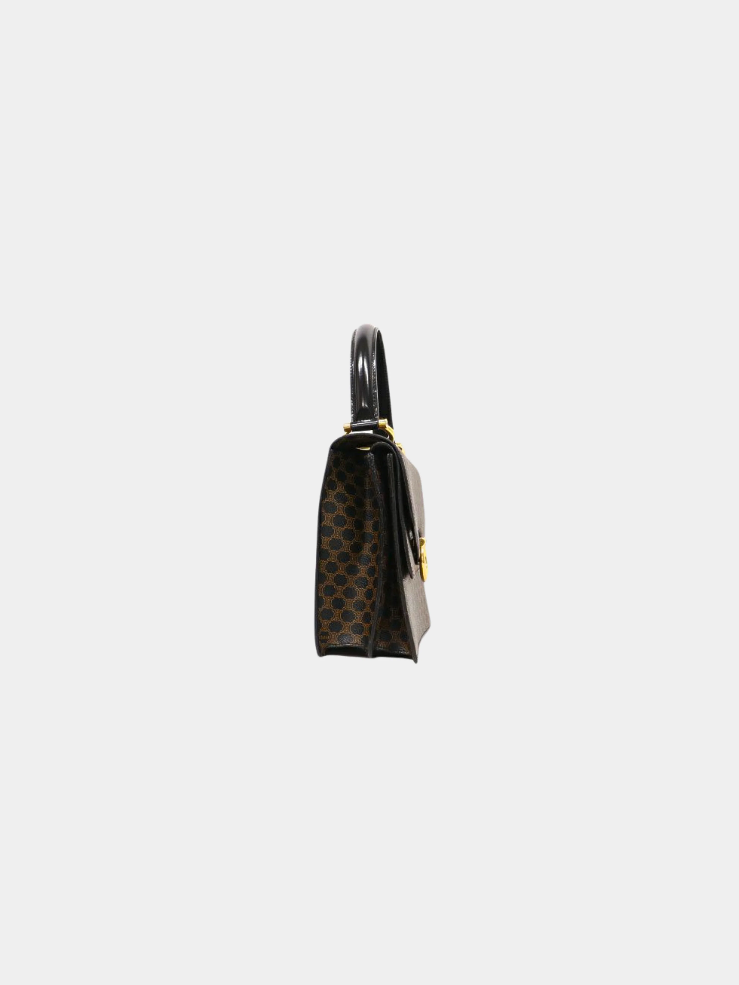 Celine 1990s Black Macadam PVC and Leather Double Flap Handbag - Image 3