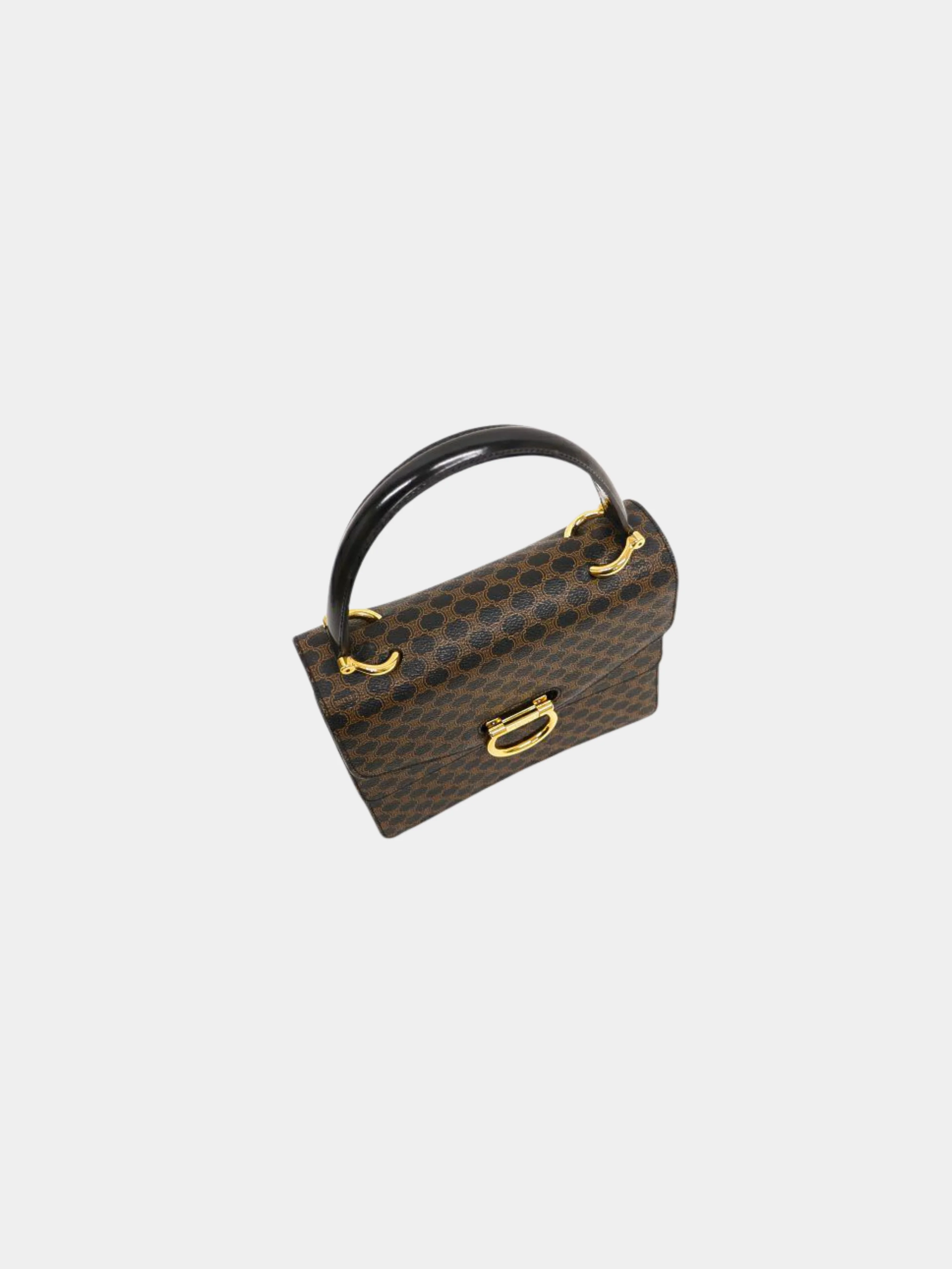 Celine 1990s Black Macadam PVC and Leather Double Flap Handbag - Image 5