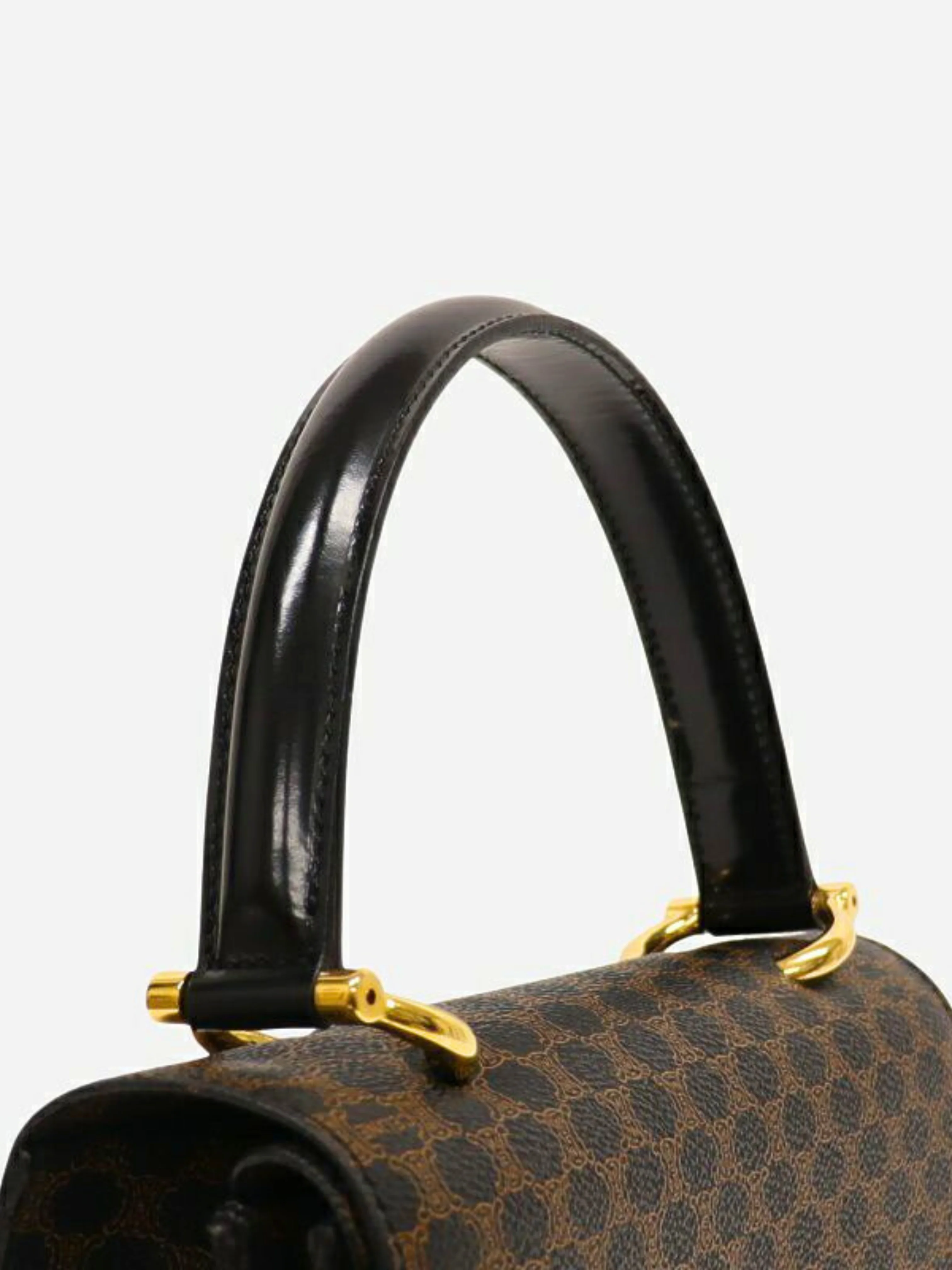 Celine 1990s Black Macadam PVC and Leather Double Flap Handbag - Image 6