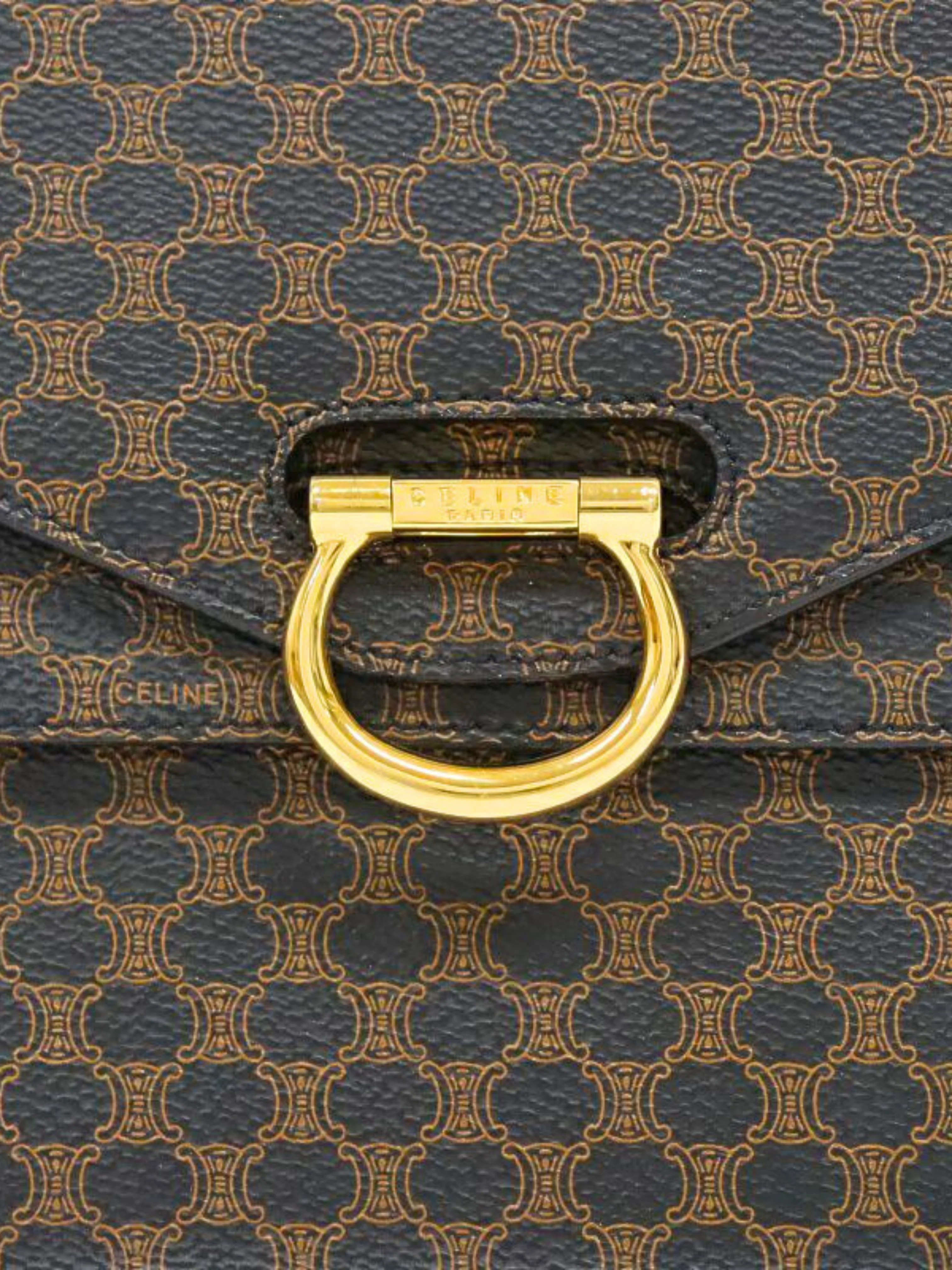Celine 1990s Black Macadam PVC and Leather Double Flap Handbag - Image 8