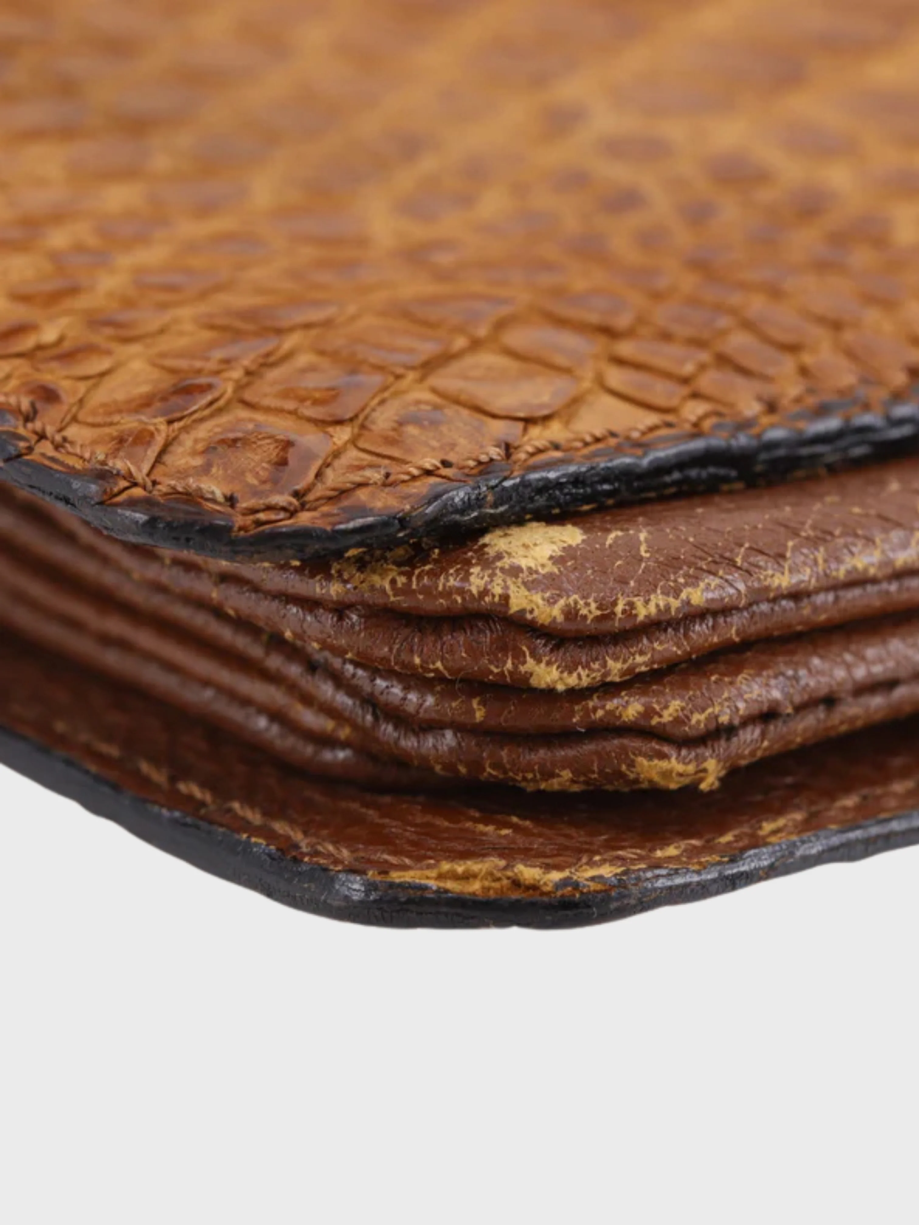 Celine 1990s Brown Crocodile Embossed Leather Horse Bag 2-Way Shoulder Bag - Image 4